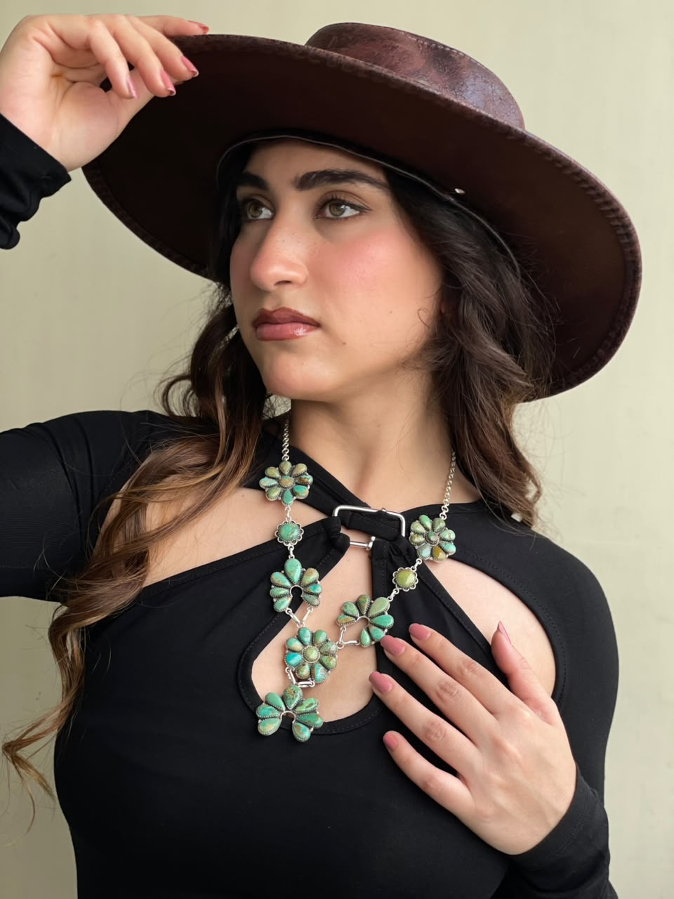Handmade Sterling Silver Carico Lake Turquoise Naja Necklace Signed Nizhoni