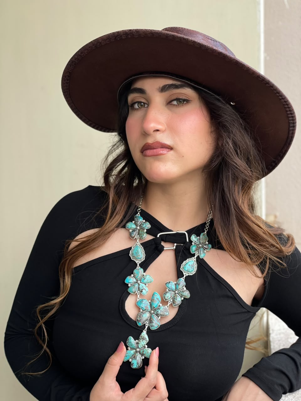 Handmade Sterling Silver Crimson Cowgirl Turquoise Collection: Necklace Signed Nizhoni