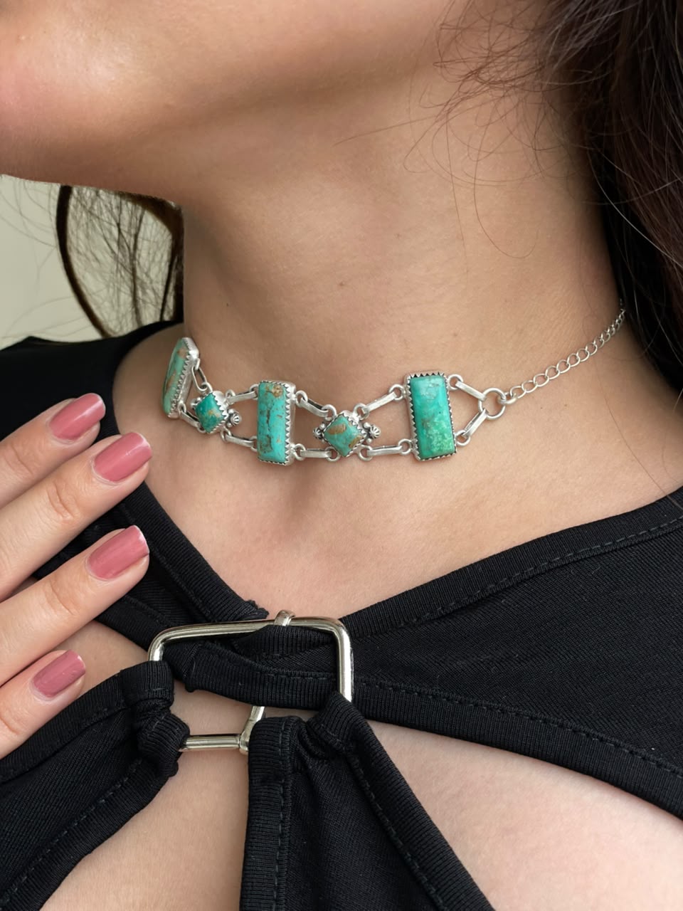 Handmade Sterling Silver Royston Turquoise Choker Necklace Signed Nizhoni
