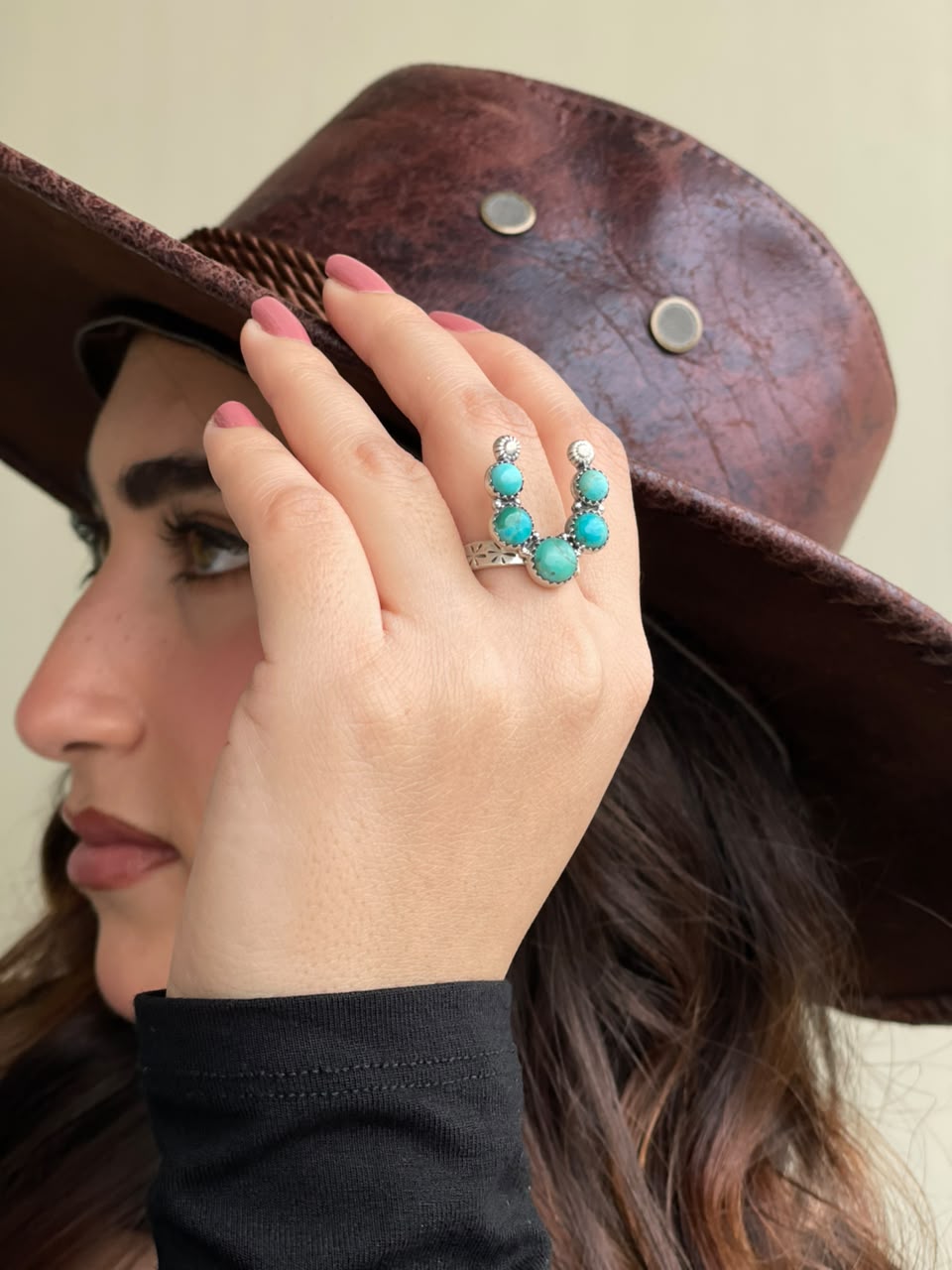 Handmade Sterling Silver Kingman Turquoise Adjustable Naja Ring Signed Nizhoni