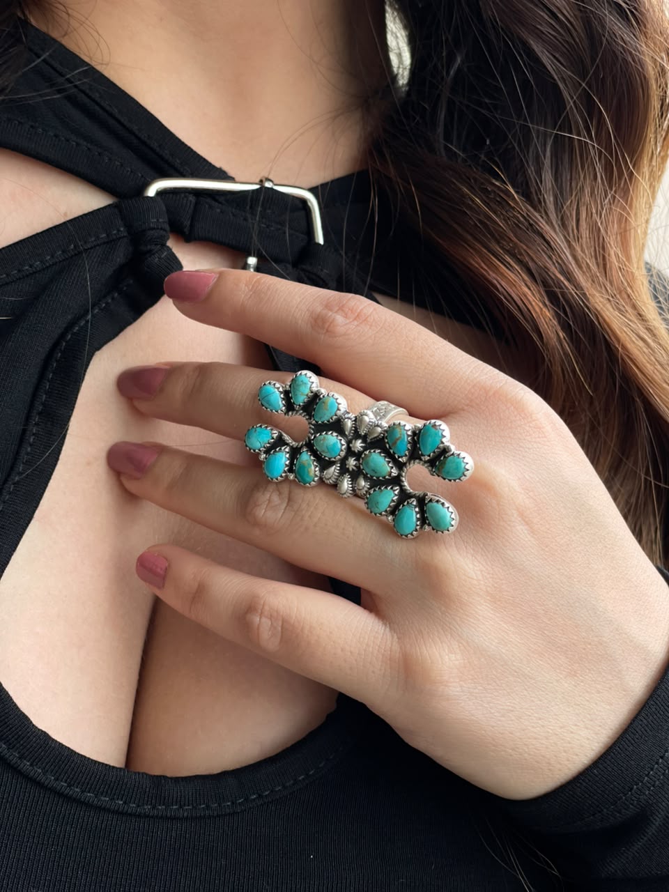 Handmade Sterling Silver Kingman Turquoise Adjustable Ring Signed Nizhoni