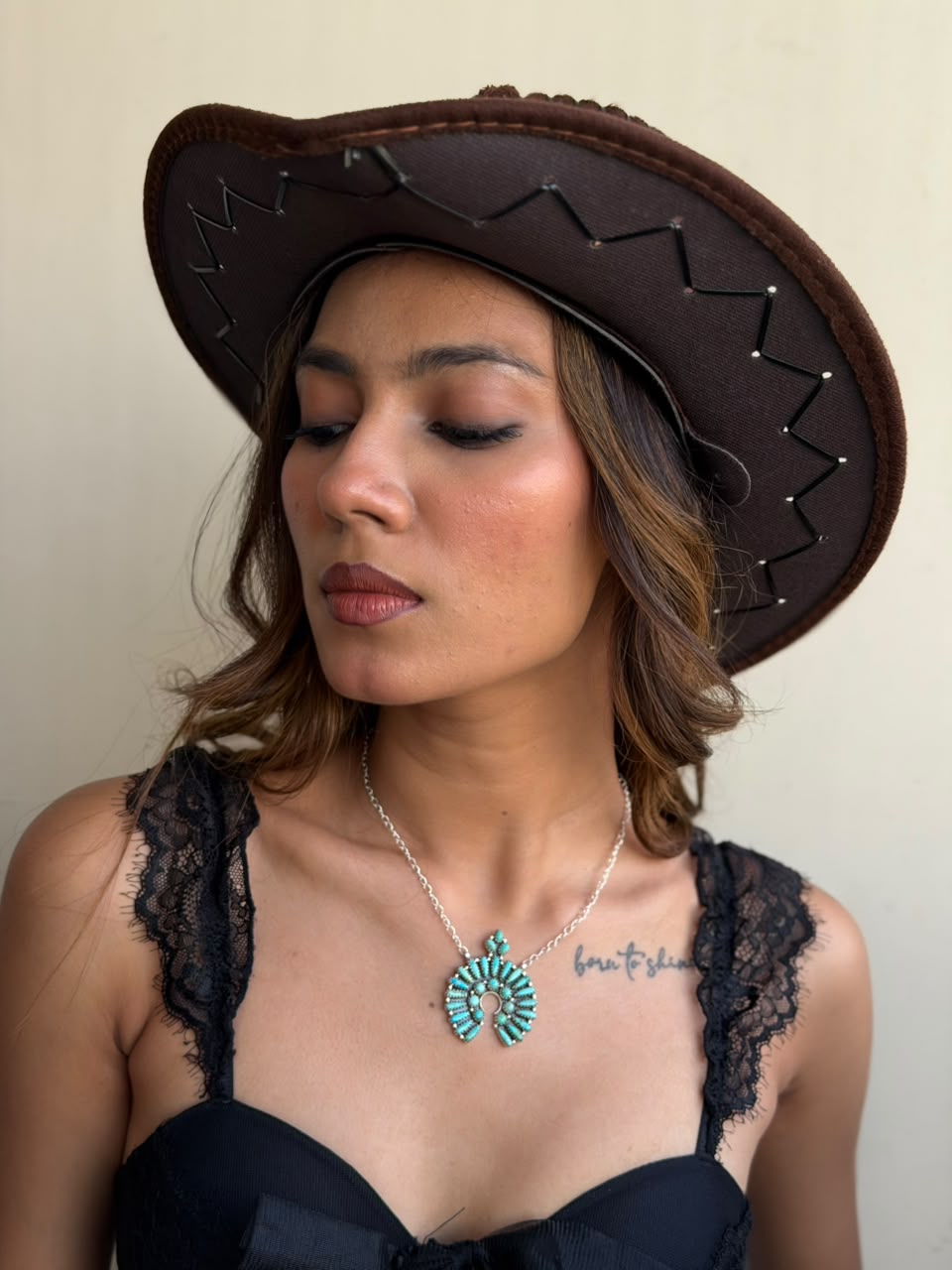 Handmade Sterling Silver Kingman Turquoise Naja Necklace Signed Nizhoni