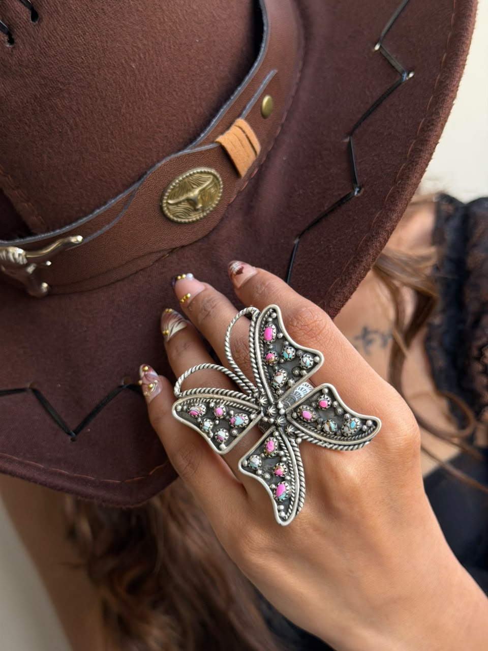 Handmade Sterling Silver Cotton Candy Butterfly Adjustable Ring Signed Nizhoni