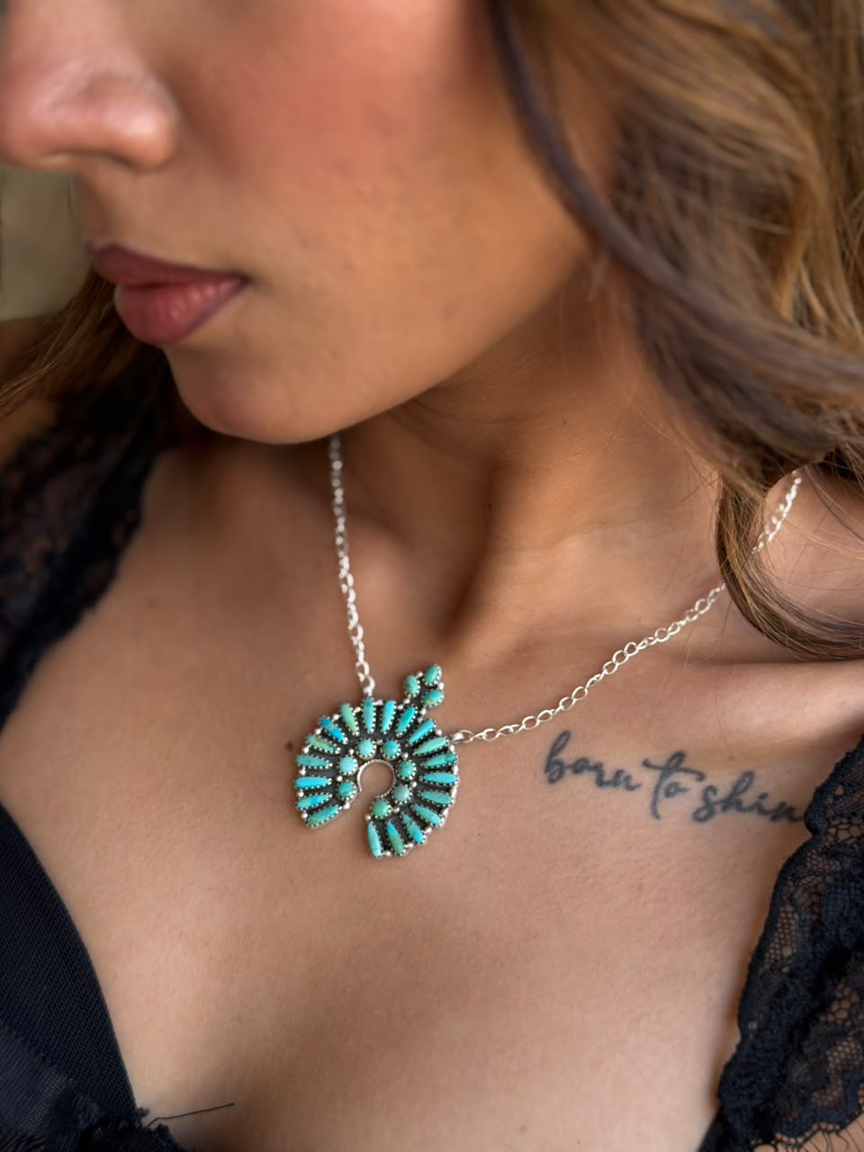 Handmade Sterling Silver Kingman Turquoise Naja Necklace Signed Nizhoni