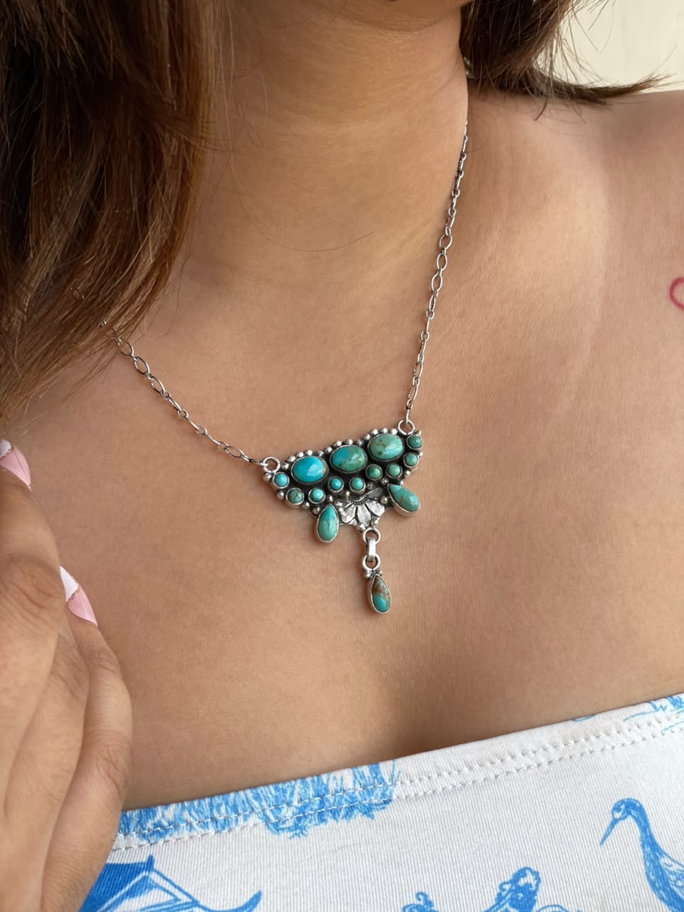 Handmade Sterling Silver Kingman Turquoise Necklace Signed Nizhoni
