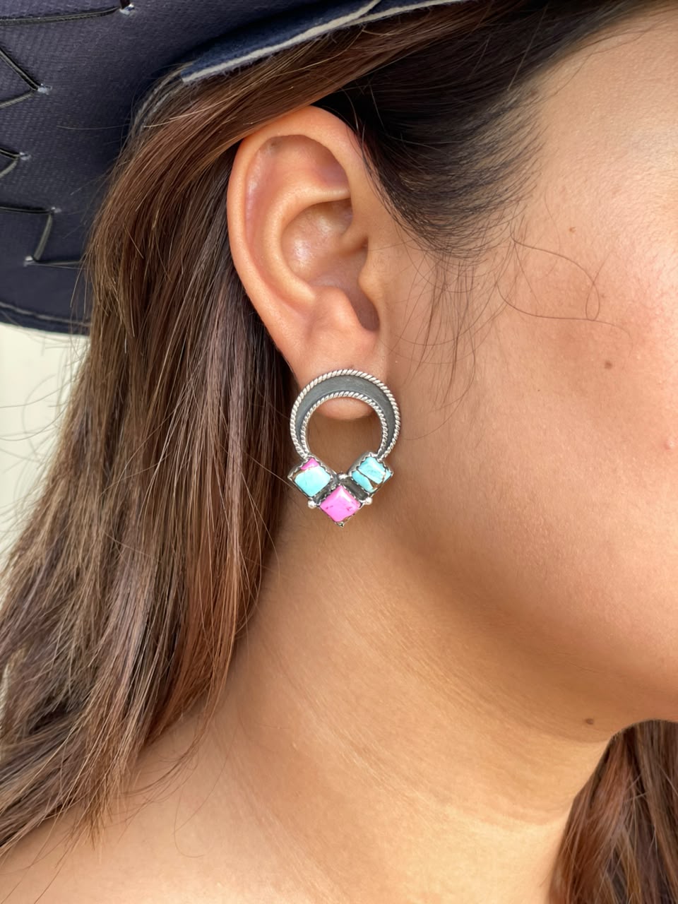Handmade Sterling Silver Cotton Candy Post Studs Earrings Signed Nizhoni