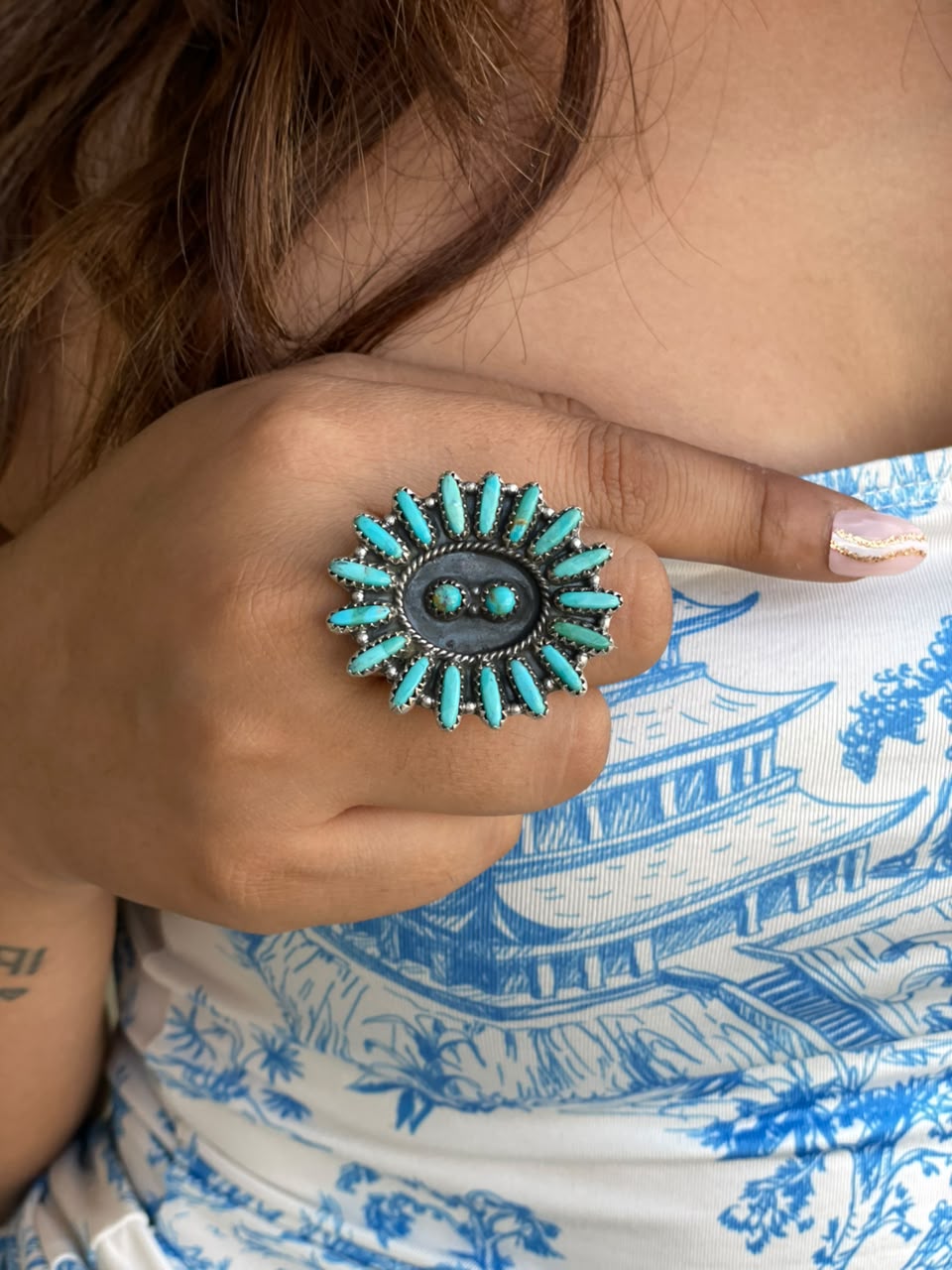 Handmade Sterling Silver Kingman Turquoise Adjustable Ring Signed Nizhoni