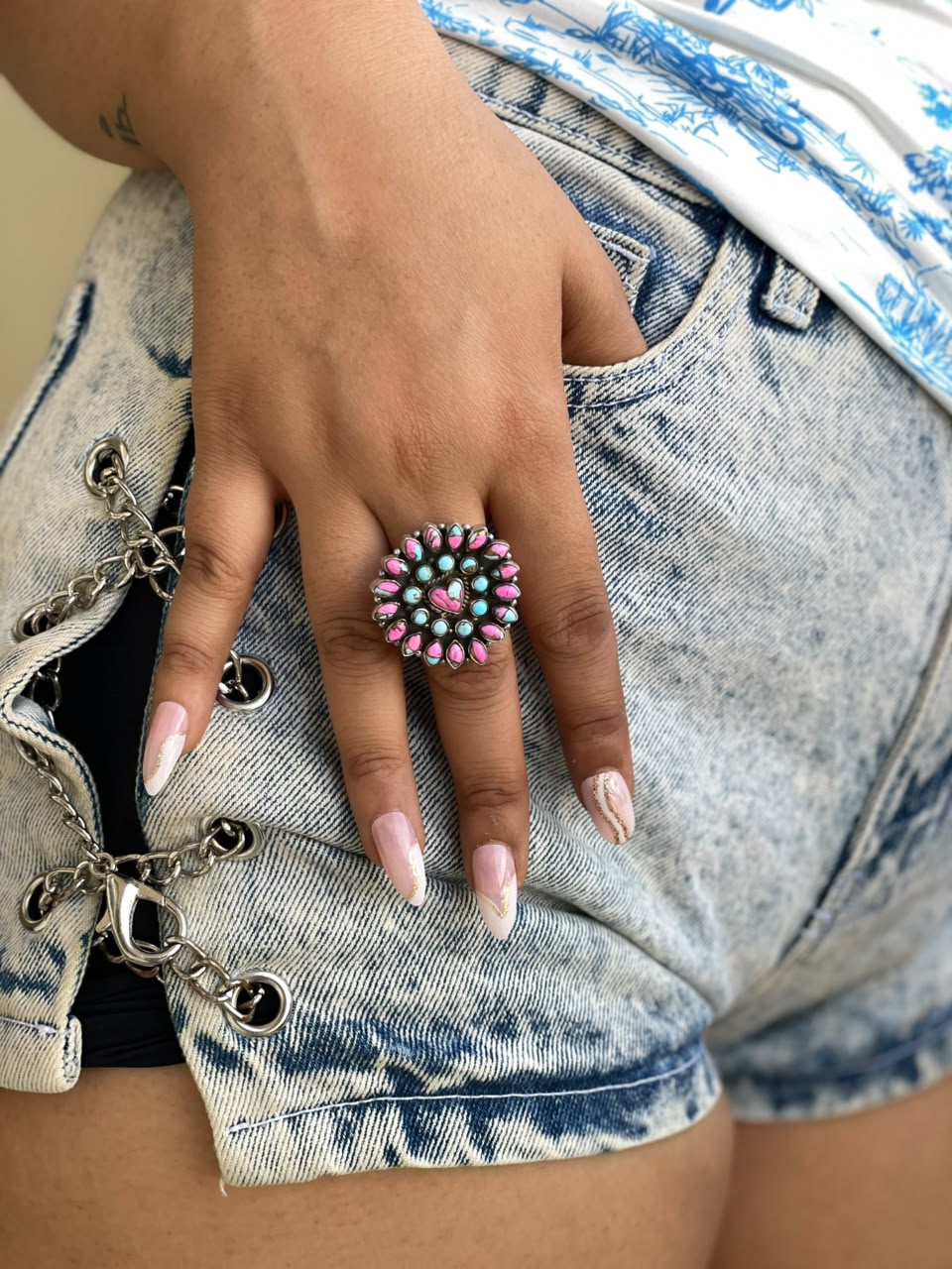 Handmade Sterling Silver Cotton Candy Adjustable Ring Signed Nizhoni (1)