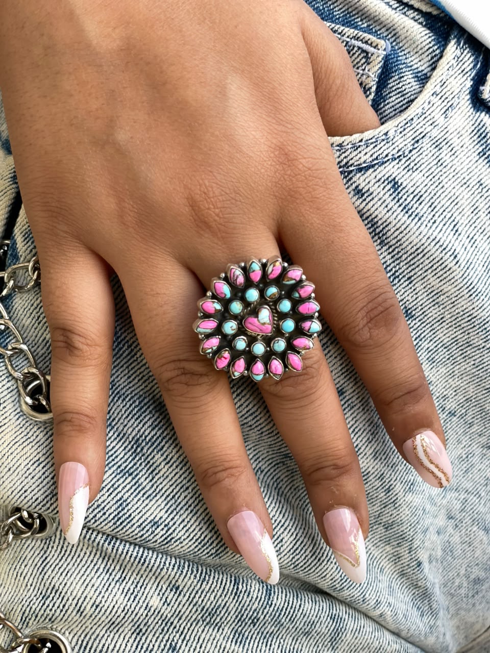Handmade Sterling Silver Cotton Candy Adjustable Ring Signed Nizhoni (1)