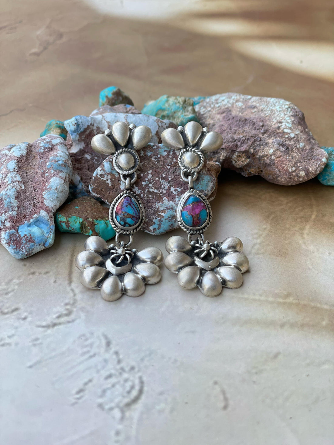 Handmade Sterling Silver Pink Dream post Earrings , Signed Nizhoni