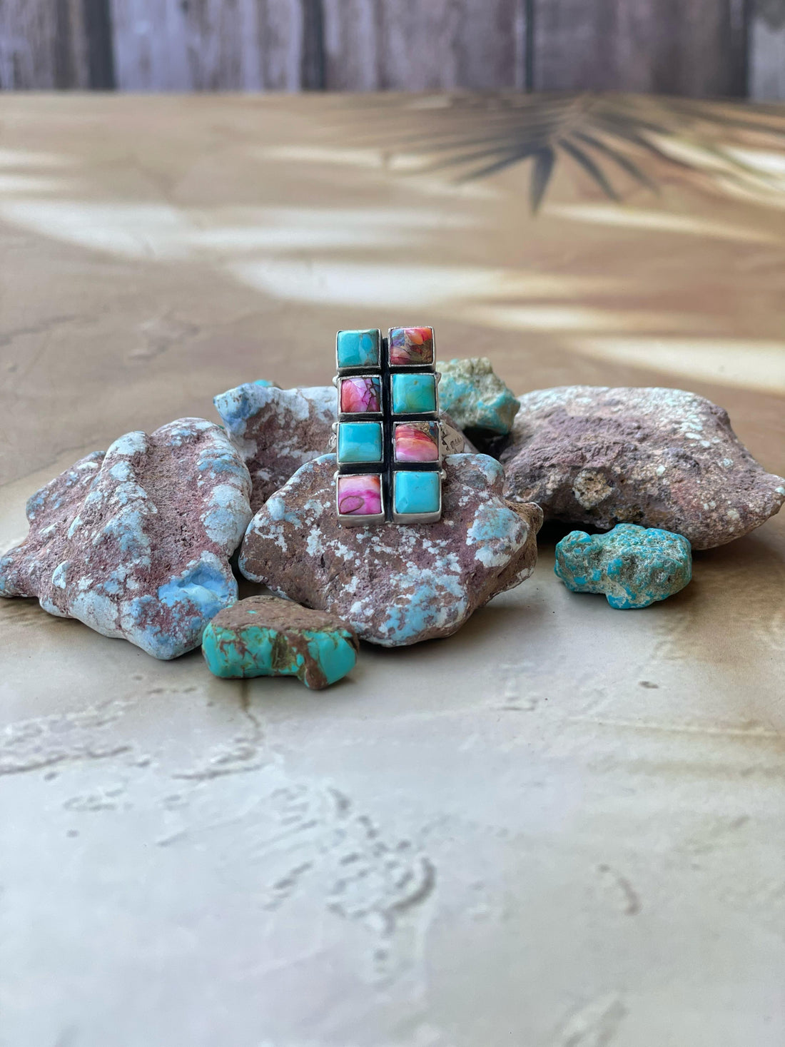 Handmade Sterling Silver Pink dream With Mojave Turquoise adjustable ring , signed Nizhoni