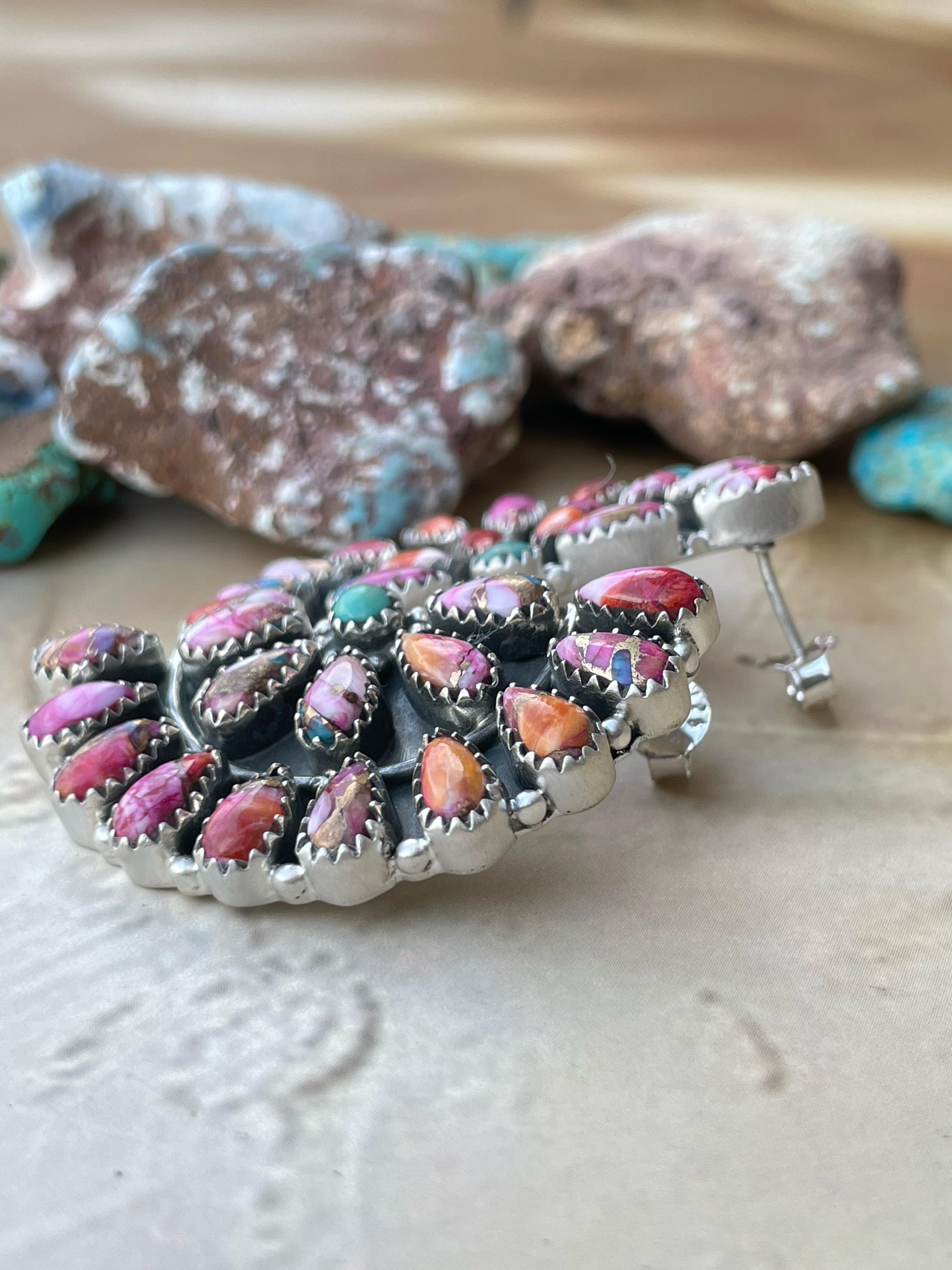 Handmade Sterling Silver Pink Dream with Mojave post Earrings , Signed Nizhoni