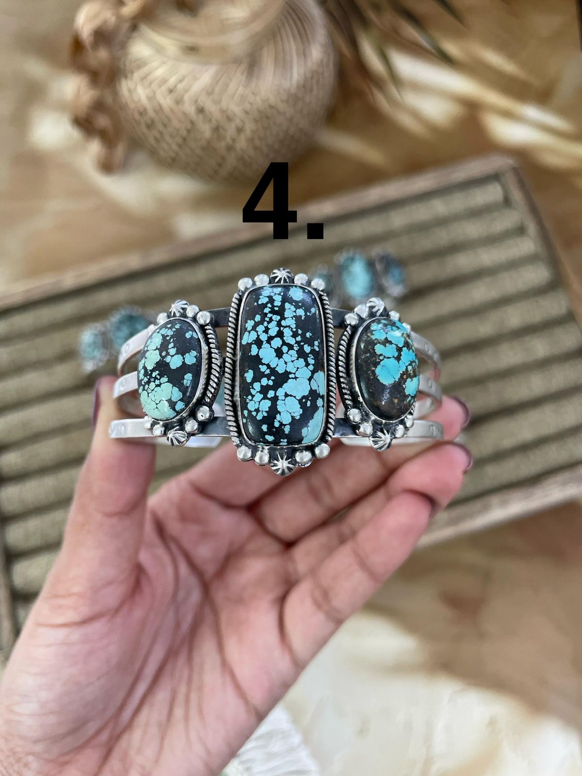 Handmade Sterling Silver Lander Turquoise Bracelet Signed Nizhoni