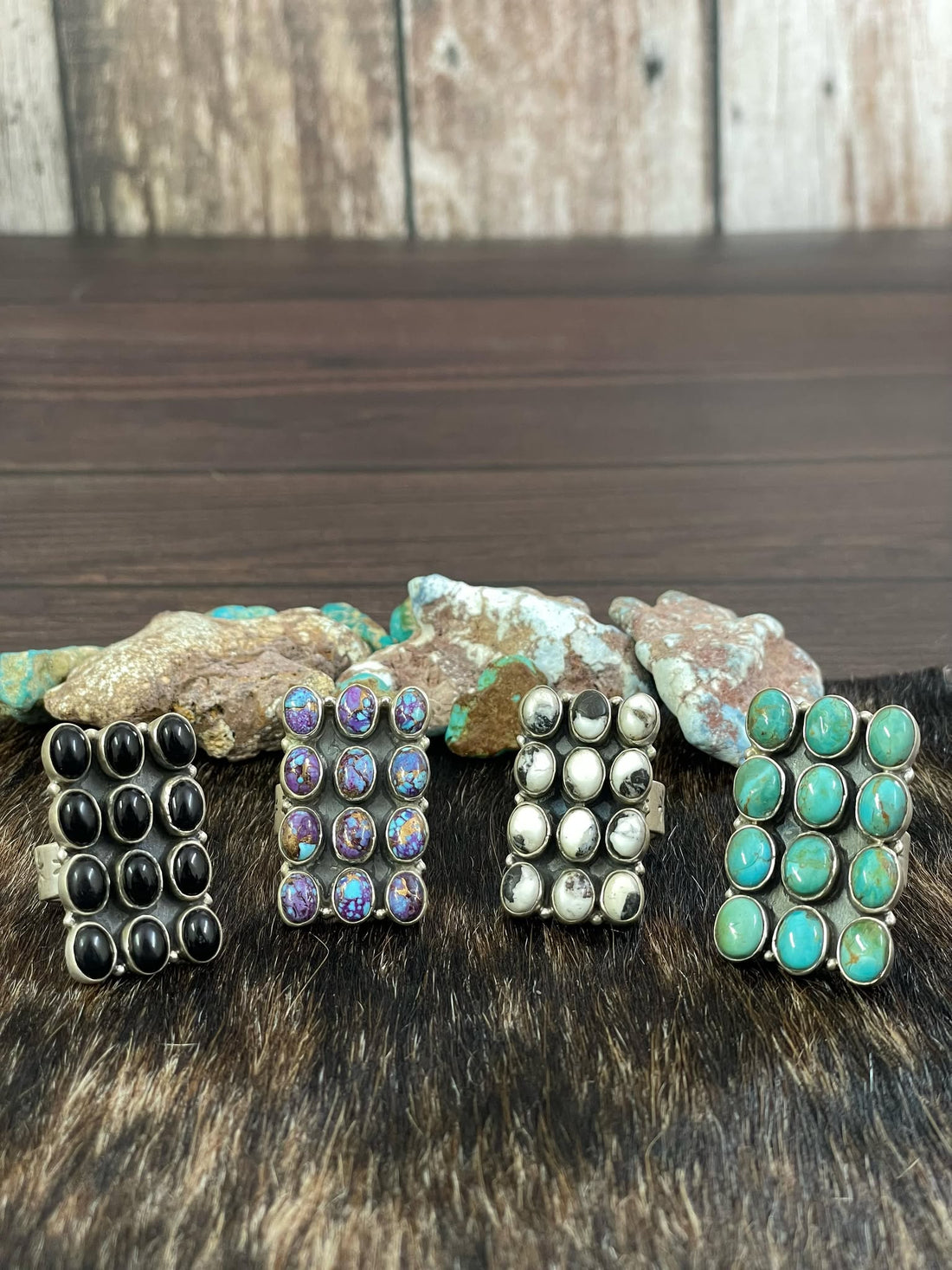 Handmade Bar sterling silver ring - PURPLE MOJAVE, WHITE BUFFALO, TURQUOISE, BLACK ONYX