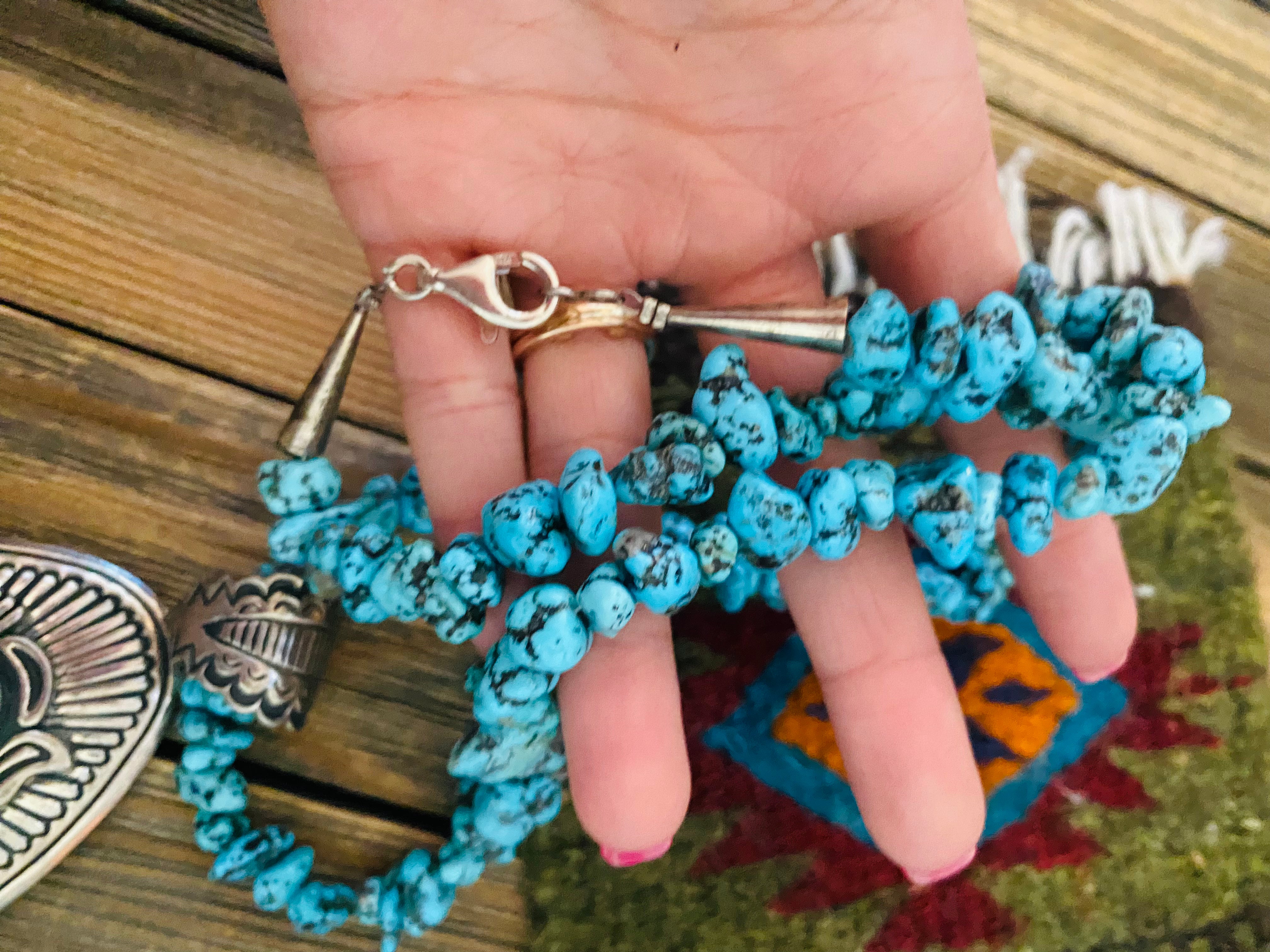 Navajo Sterling Silver & Kingman Turquoise Beaded Necklace