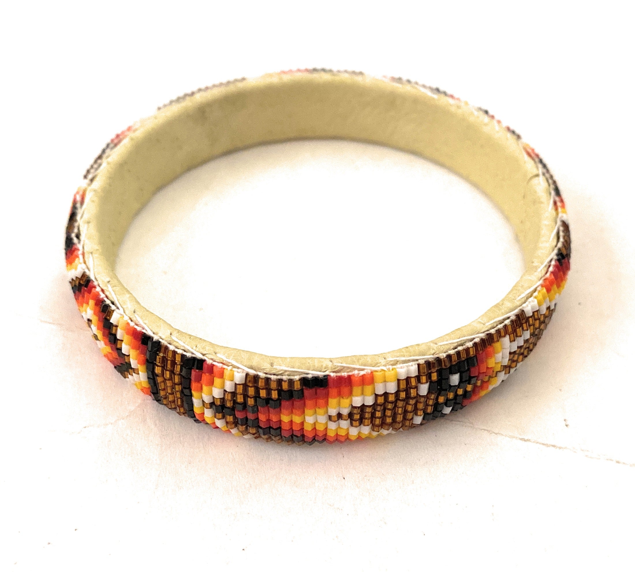 Navajo Made Beaded Leather Bangle Bracelet