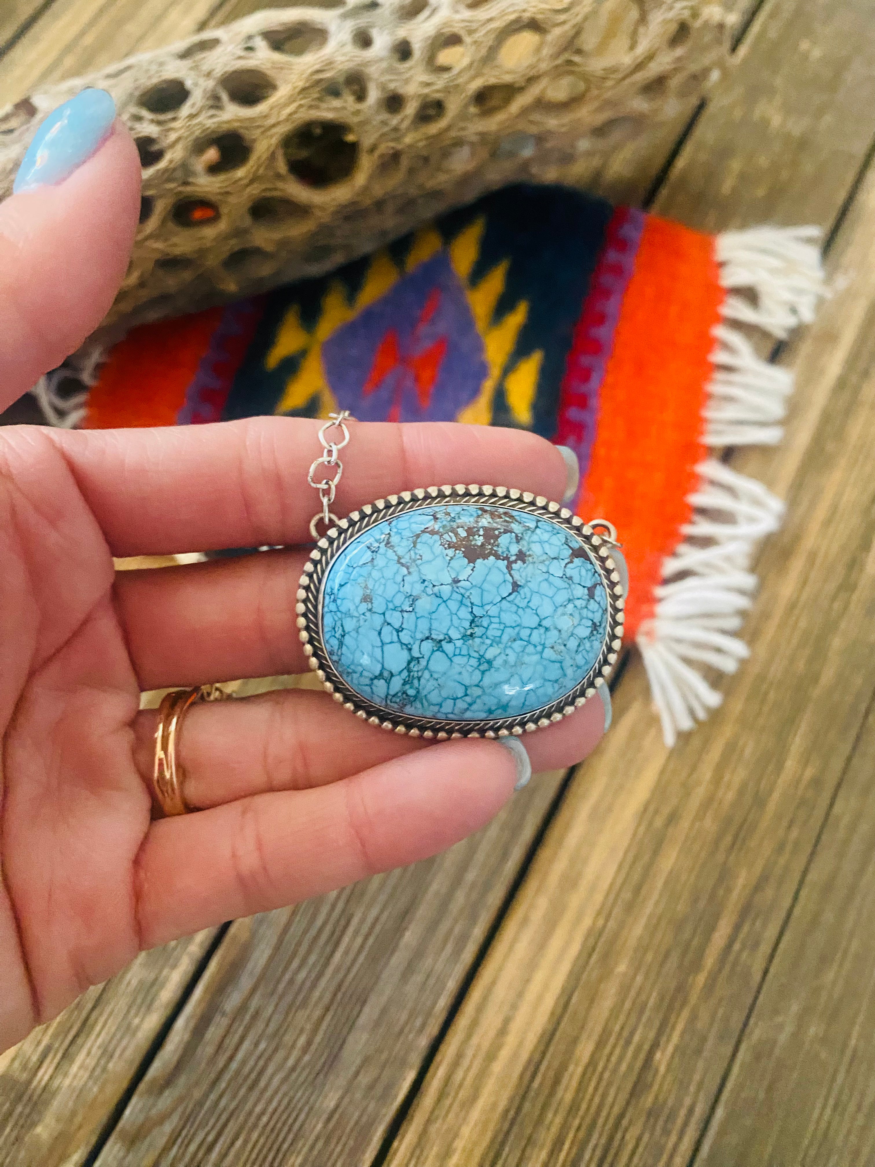 Navajo Sterling Silver & Number 8 Turquoise Necklace