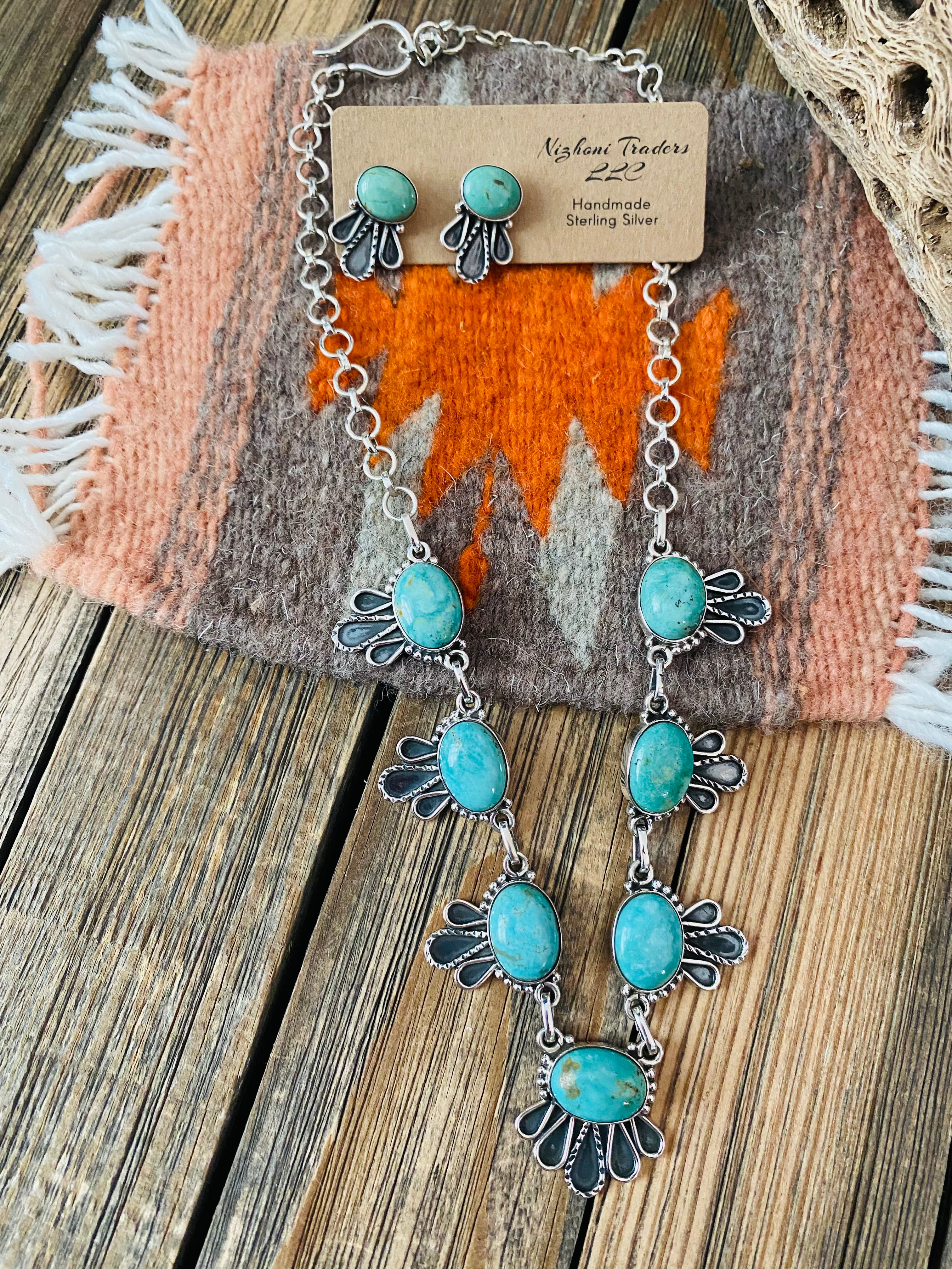 Handmade Sterling Silver & Green Turquoise Necklace Set