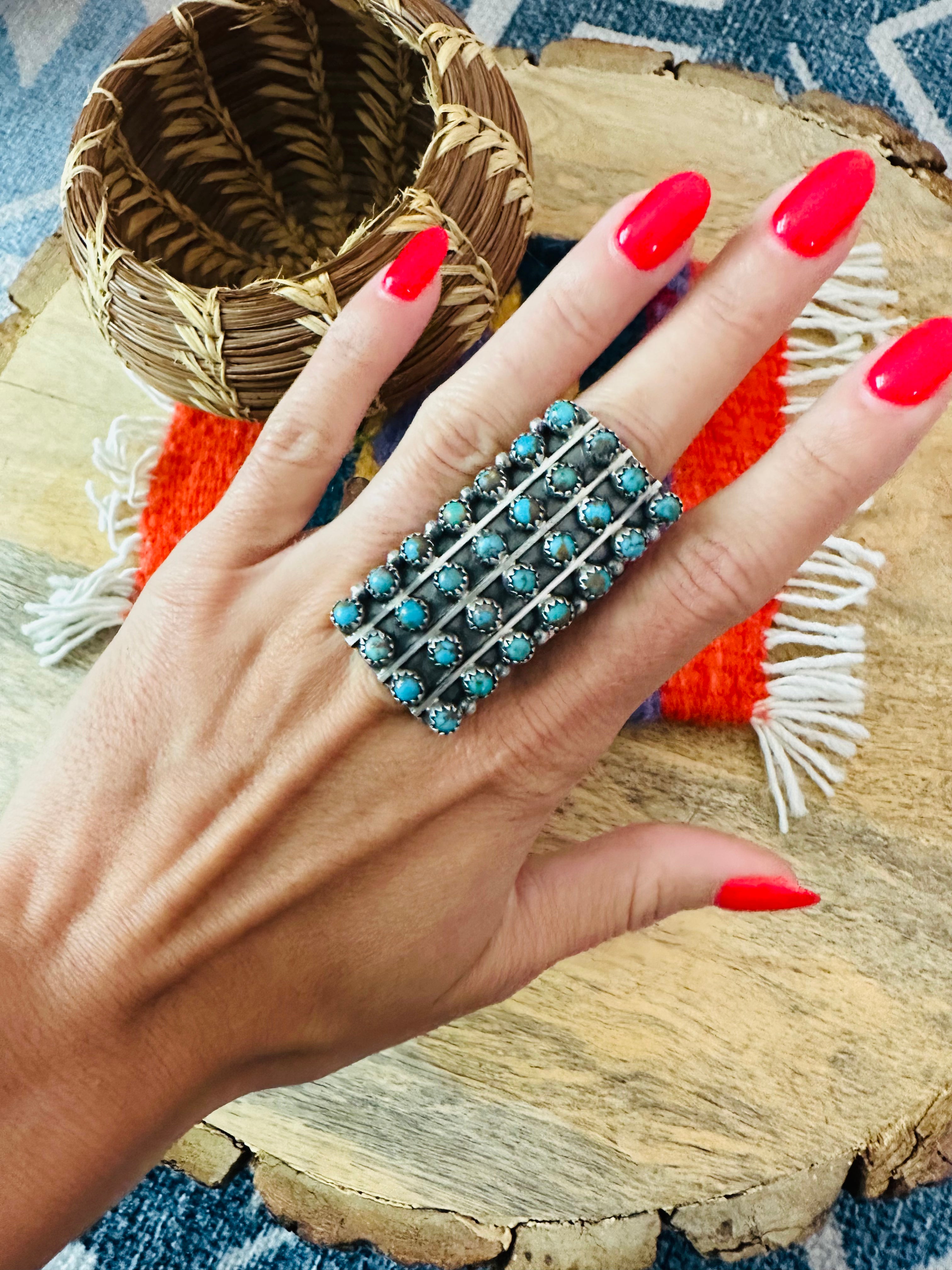 Navajo Sterling Silver & Kingman Turquoise Snake Eye Ring