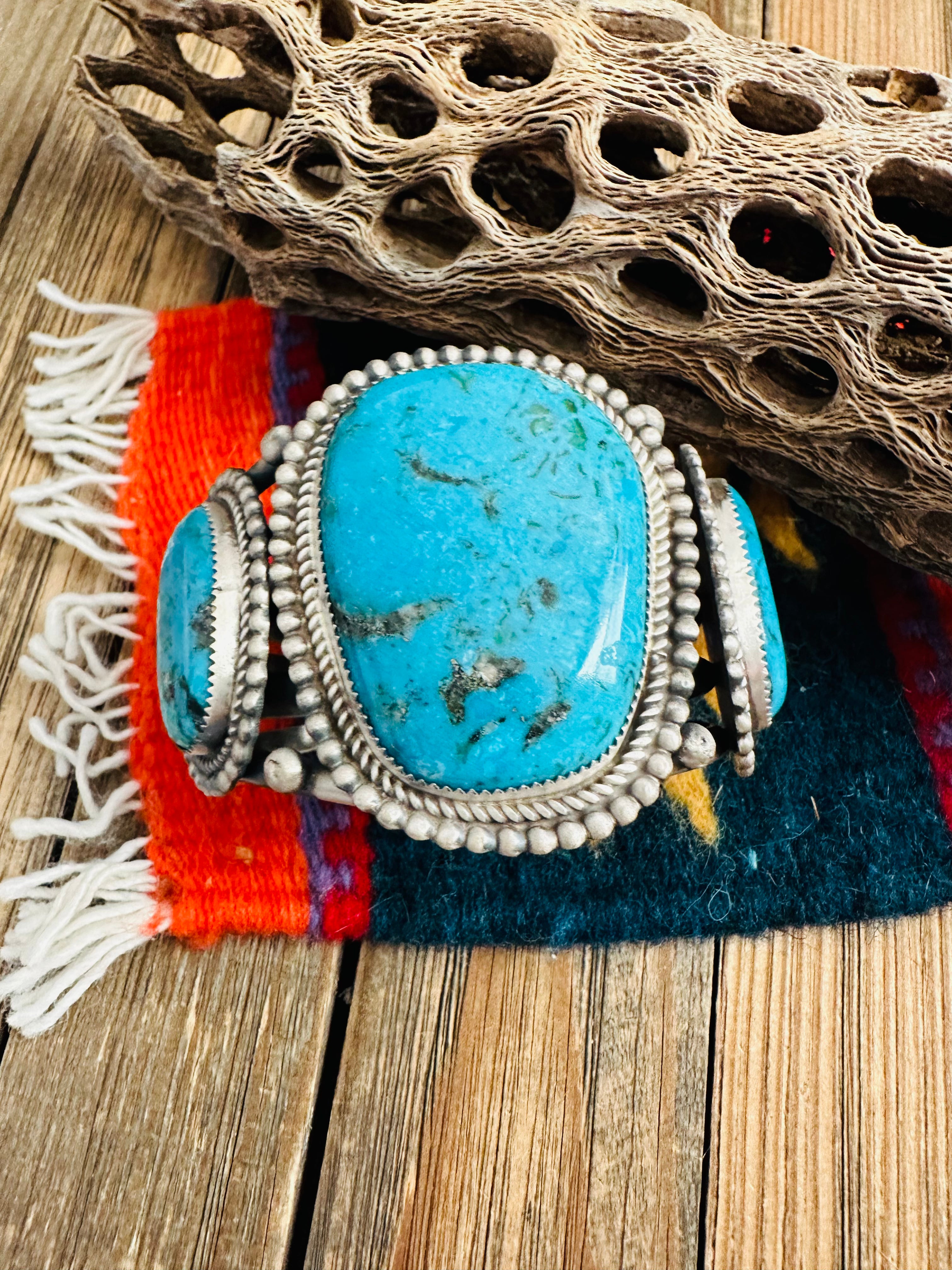 Navajo Old Pawn Kingman Turquoise & Sterling Silver Cuff Bracelet