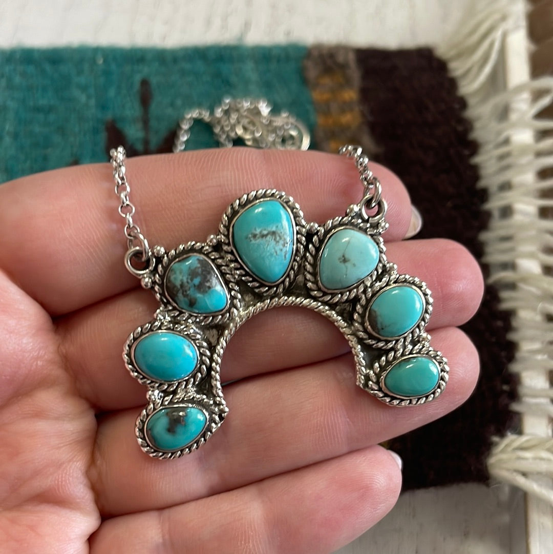 Handmade Sterling Silver & Turquoise Naja Necklace Signed Nizhoni