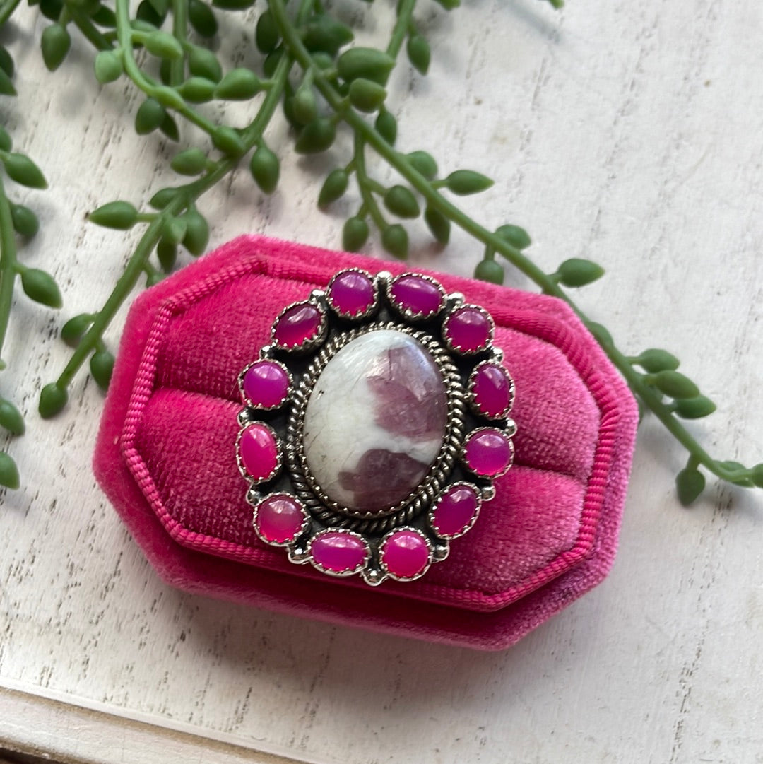 Nizhoni Turmaloine In Quartz, Pink Onyx & Sterling Silver Handmade Ring