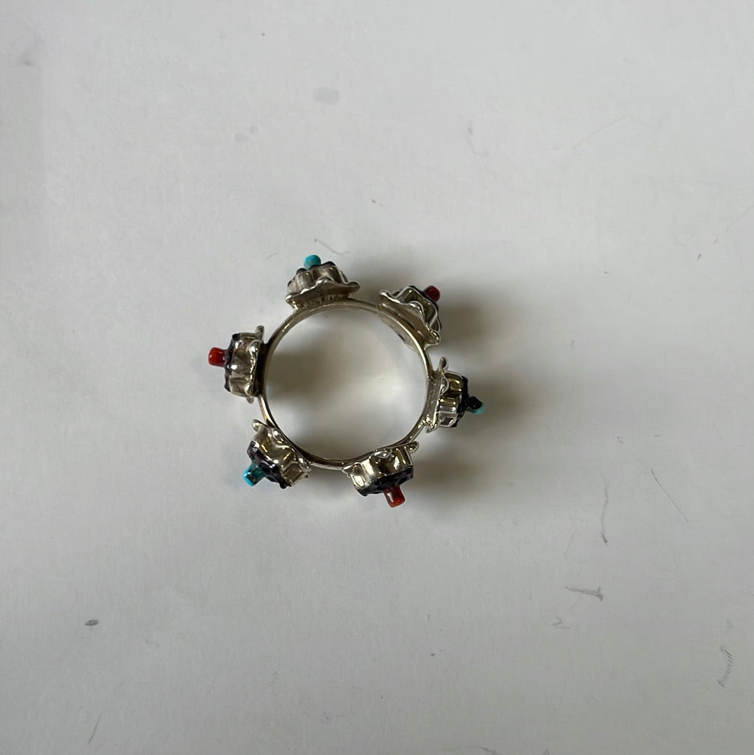 Zuni Flower Multi Stone Sterling Silver Ring Size 7