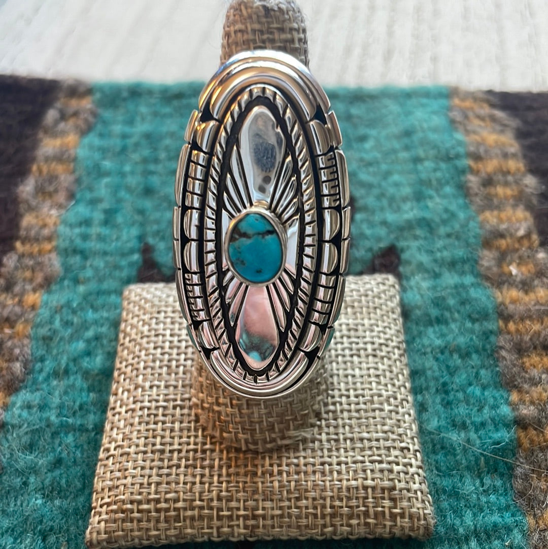 Navajo Sterling Silver & Turquoise Statement Ring Size 7.5.