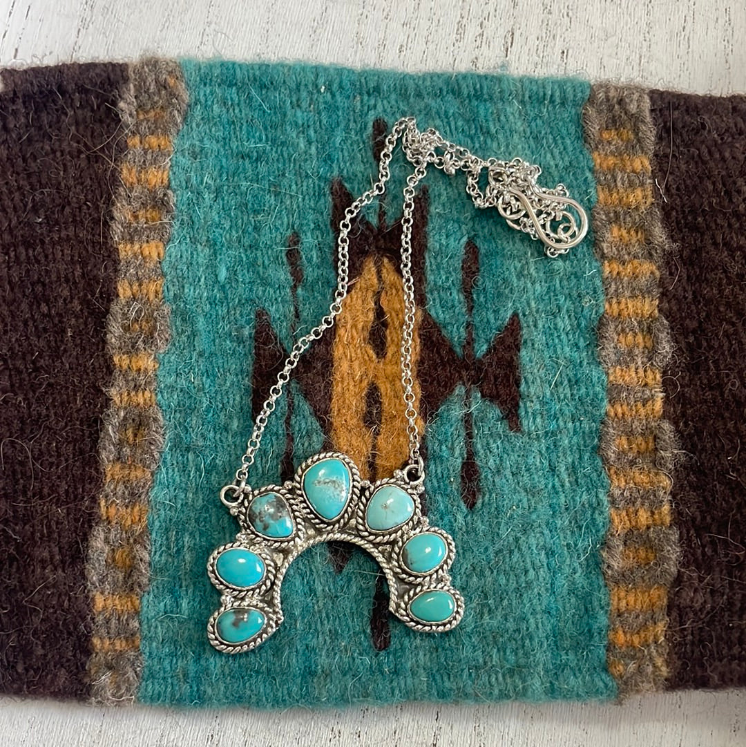 Handmade Sterling Silver & Turquoise Naja Necklace Signed Nizhoni