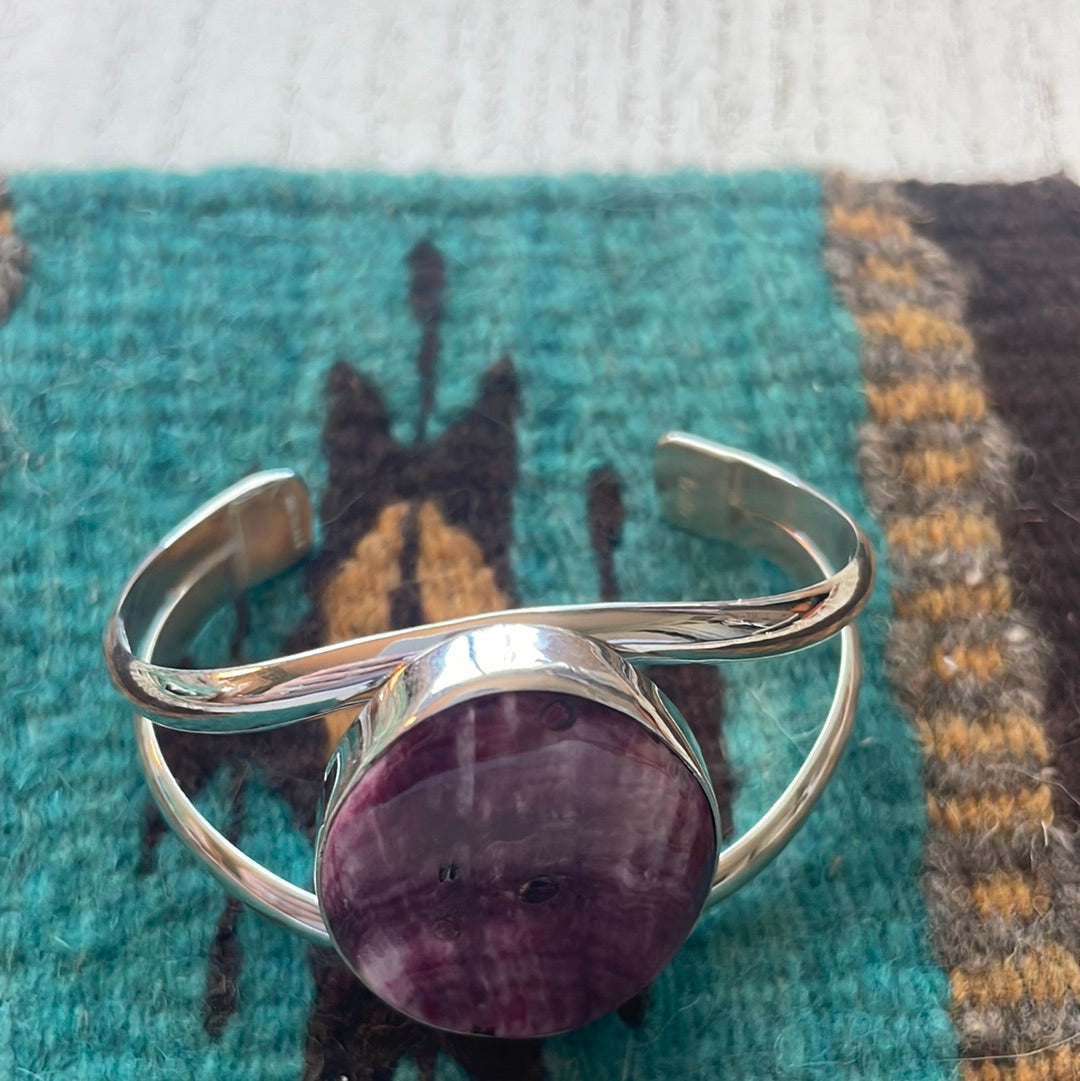 Navajo Sterling Silver & Purple Spiny Cuff Bracelet Signed