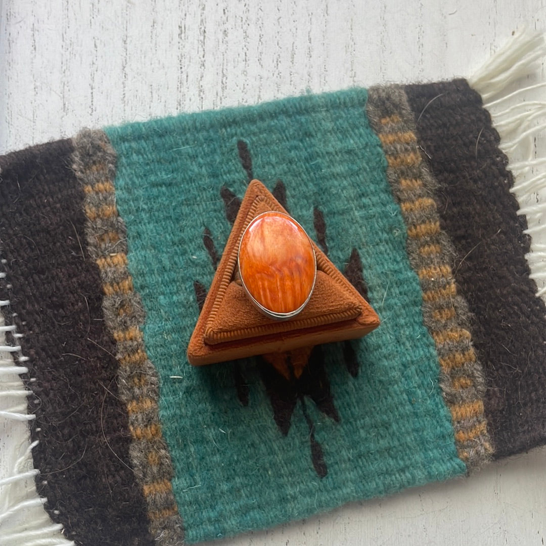 Navajo Sterling Silver & Orange Spiny Ring Size 7.5