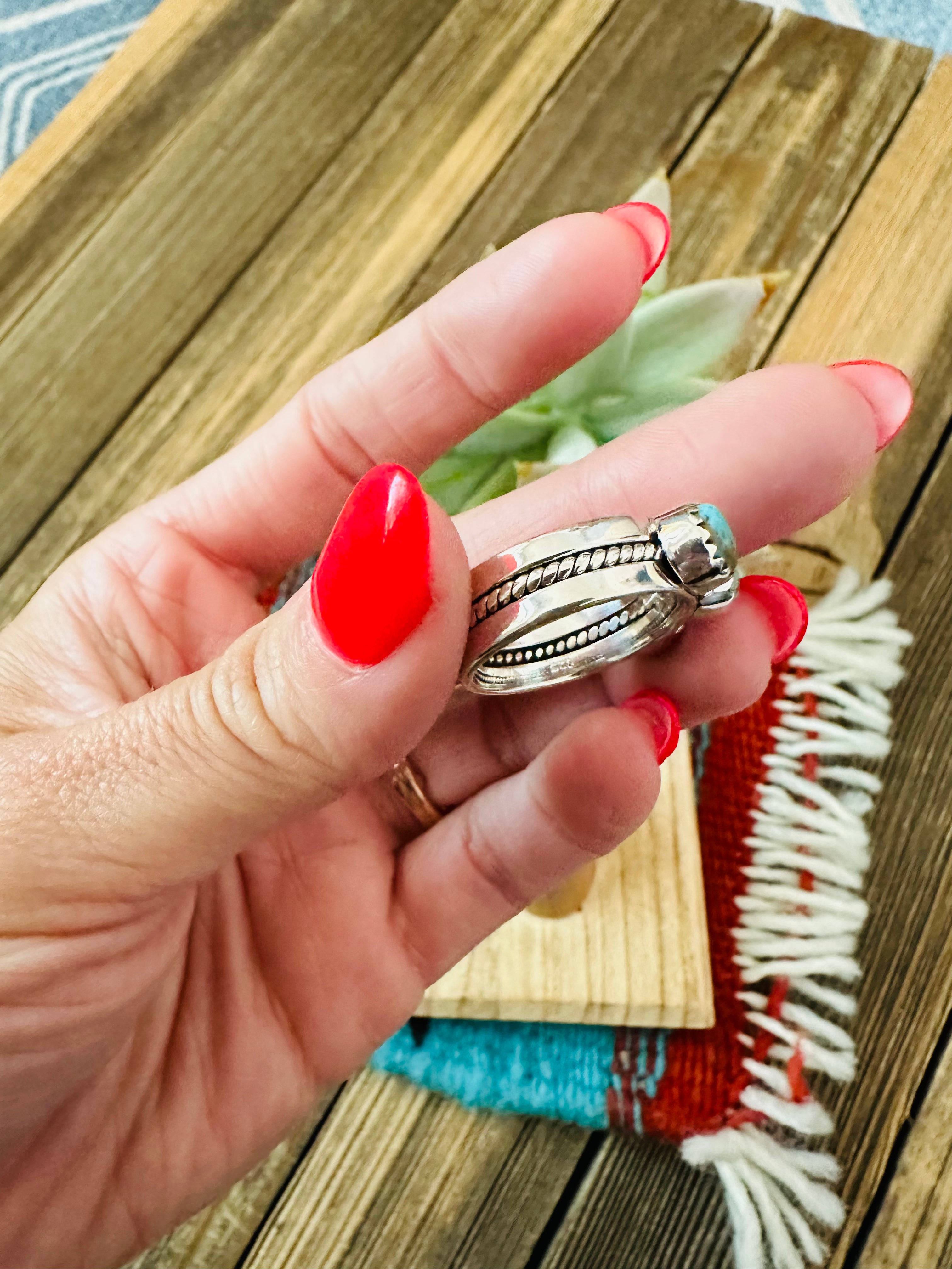 Handmade Sterling Silver & 3 Stone Turquoise Band Ring