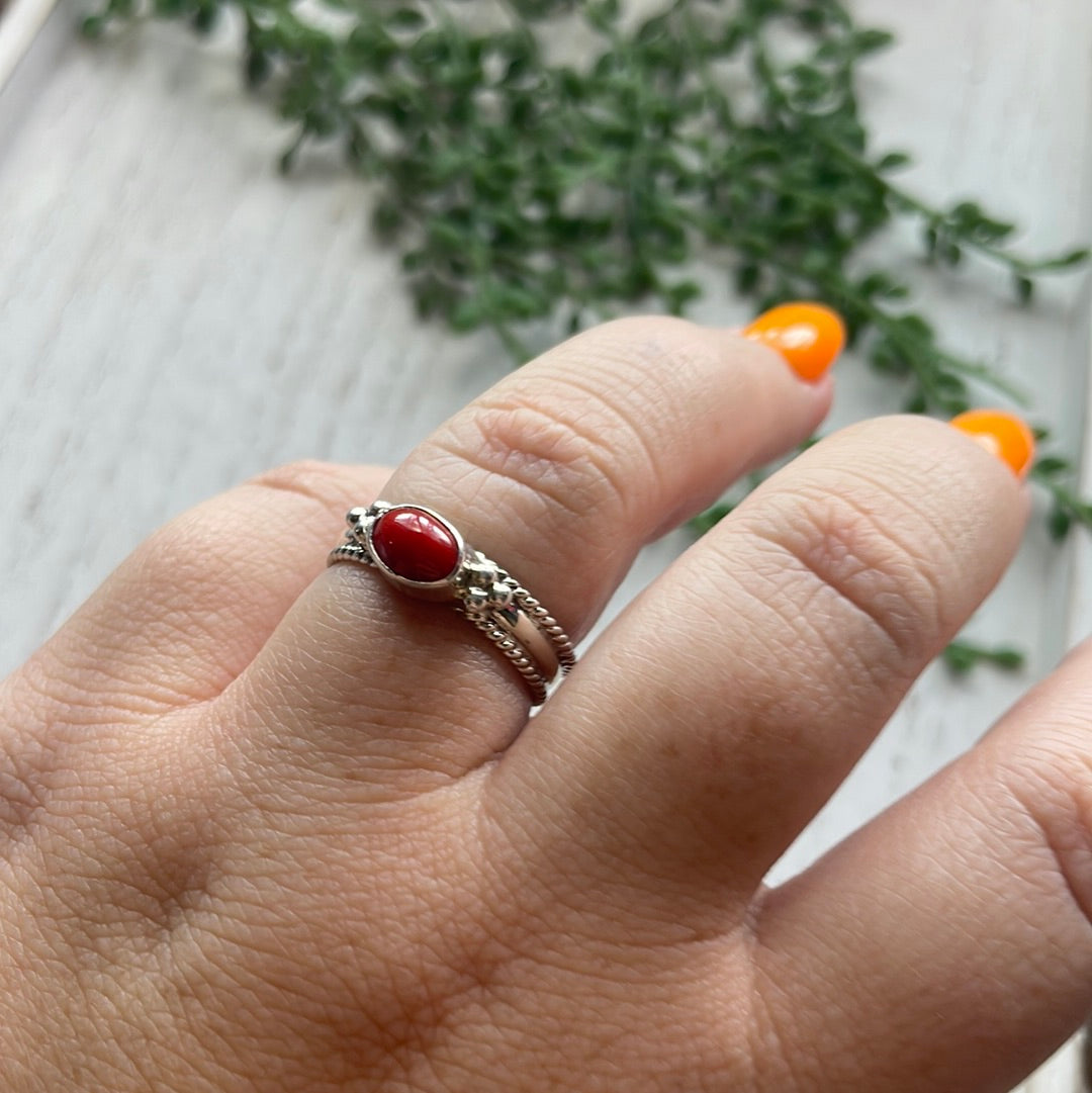 Navajo Sterling Silver Single Stone Coral Ring