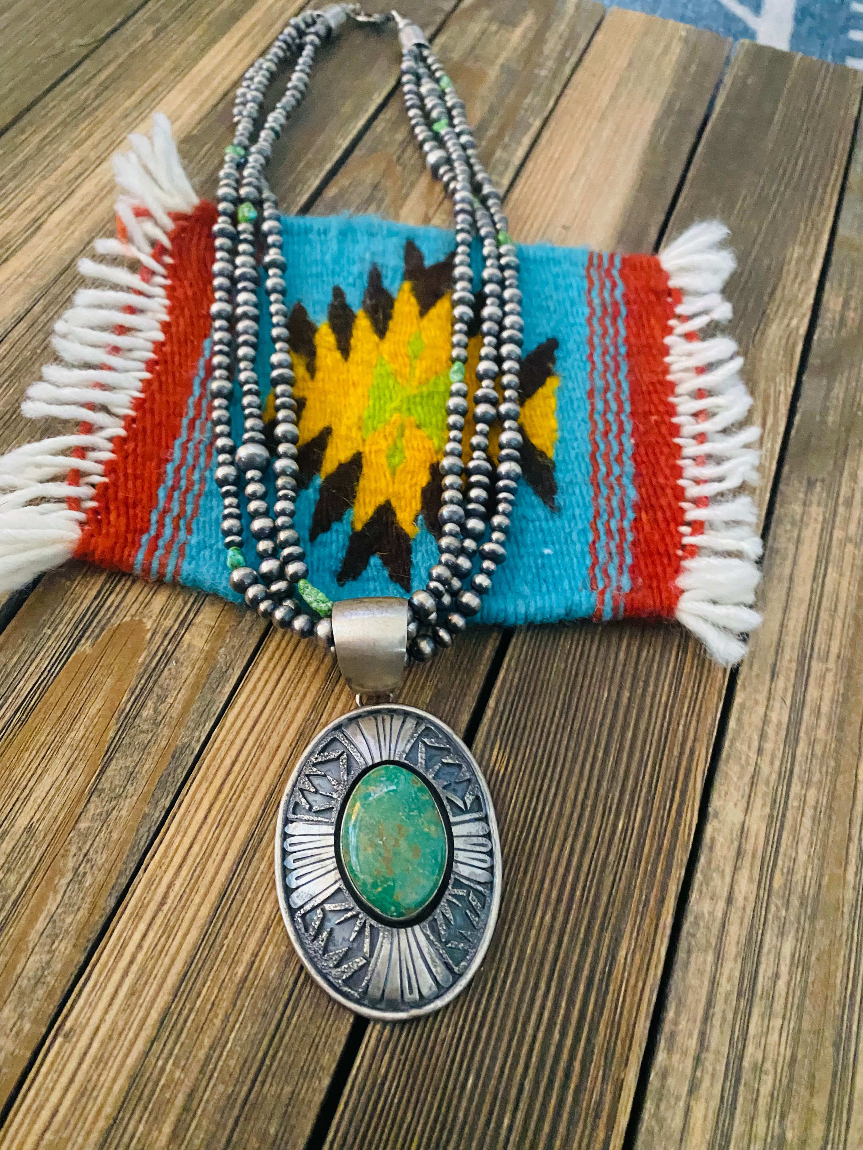 Navajo Sterling Silver & Royston Turquoise Beaded Necklace