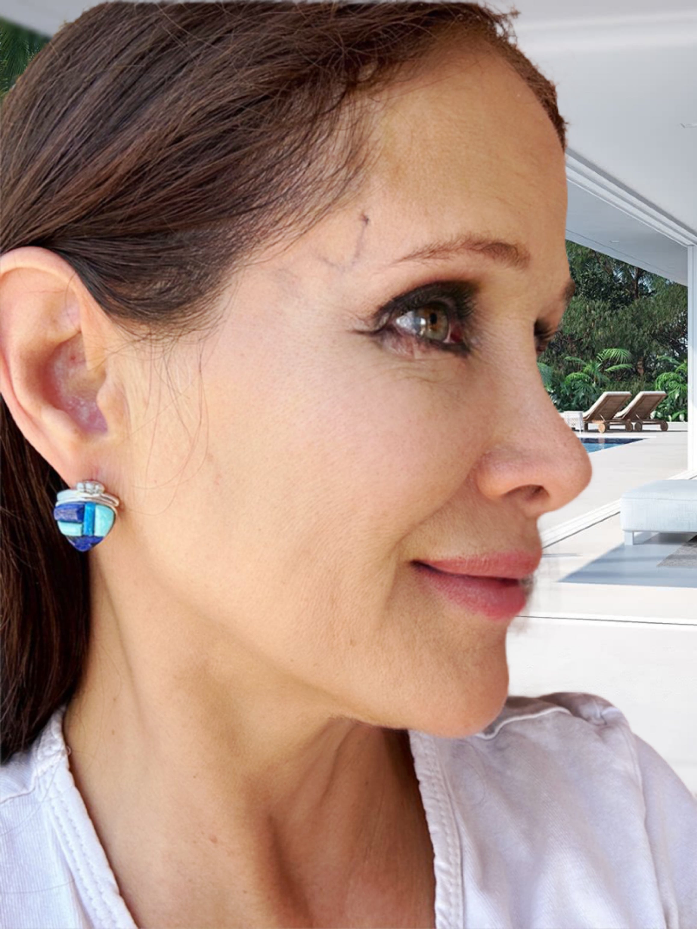 Handcrafted Lapis, Turquoise, Blue Triangle Berry Earrings