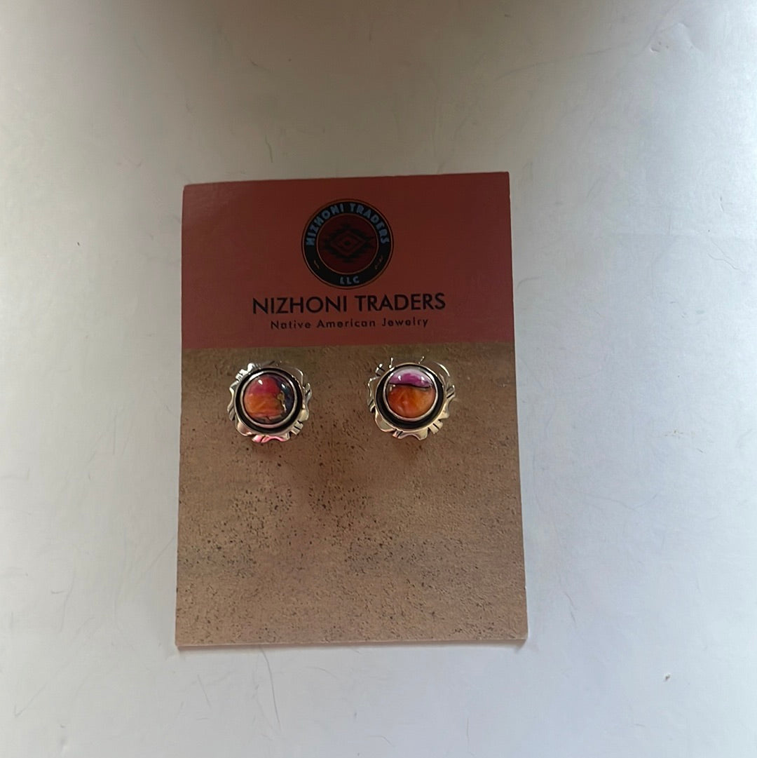 Beautiful Navajo Pink Dream And Sterling Silver Circle Post Earrings