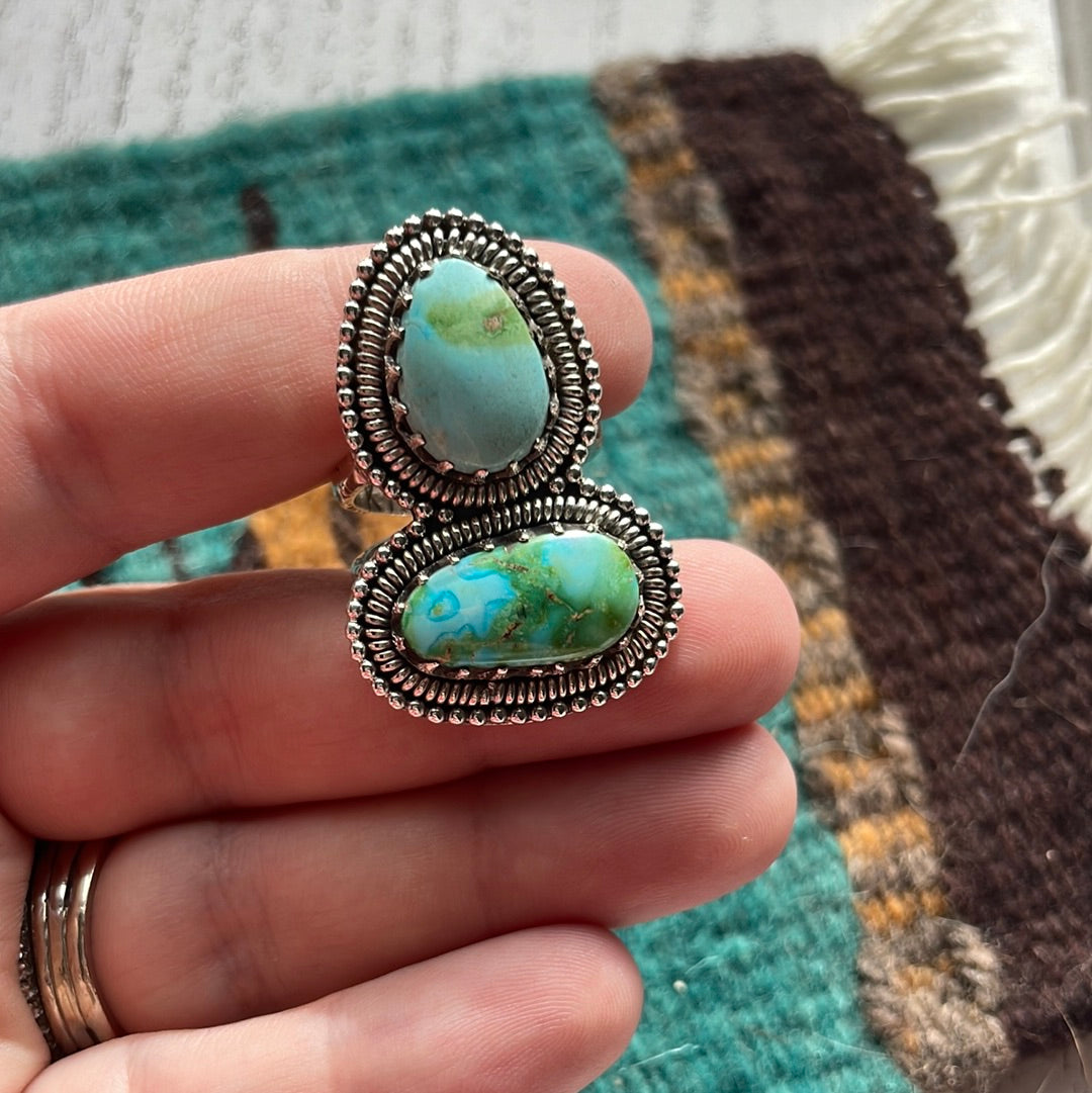 Navajo Sonoran Gold Turquoise & Sterling Silver Ring Size 8.5 Signed