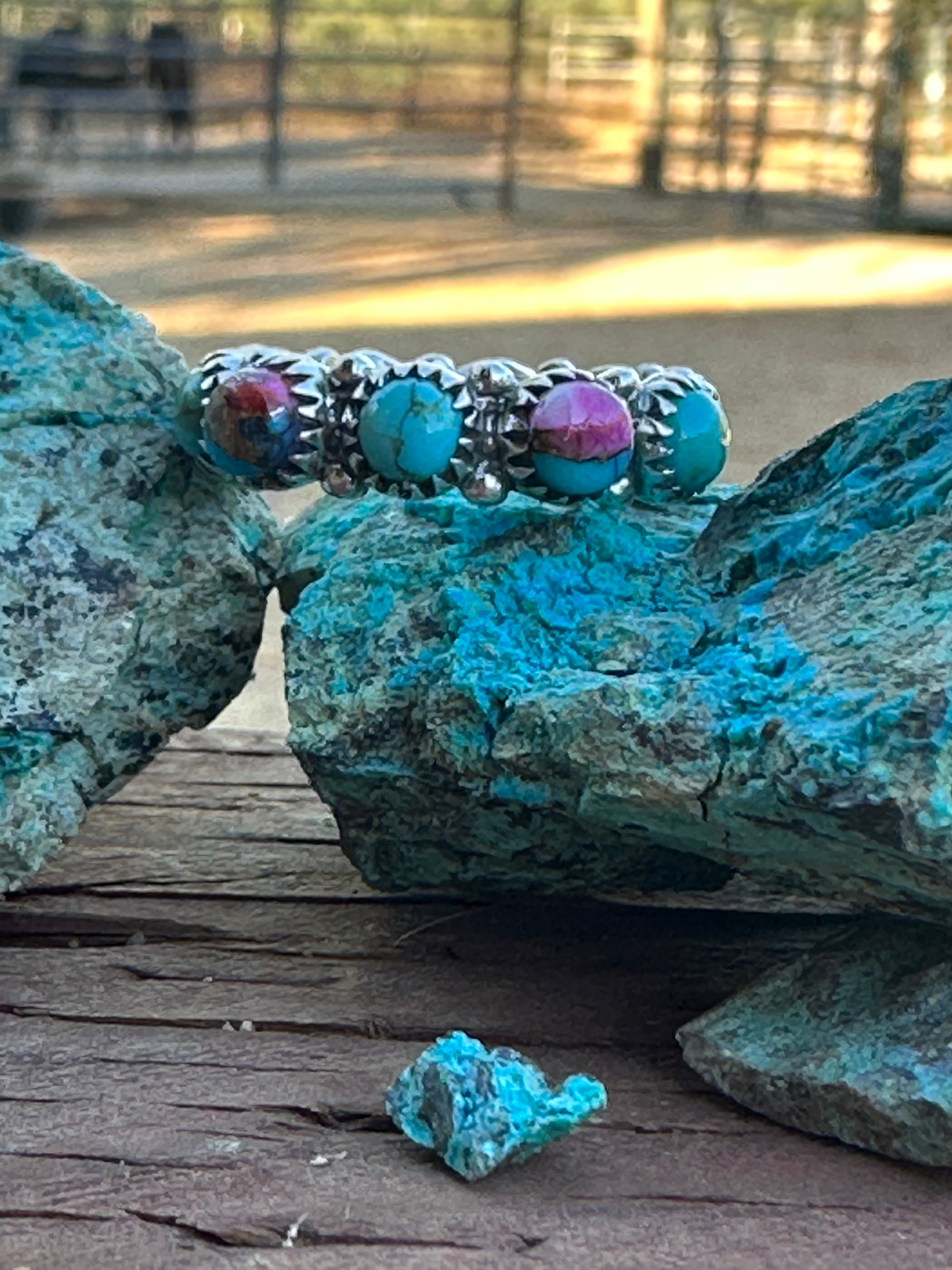 Pink Dream and Kingman Turquoise Sterling Silver Eternity Band