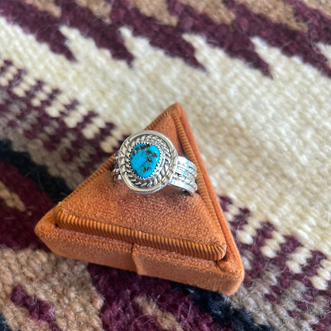 Navajo Sterling Silver Kingman Turquoise 2 Braid Band Ring