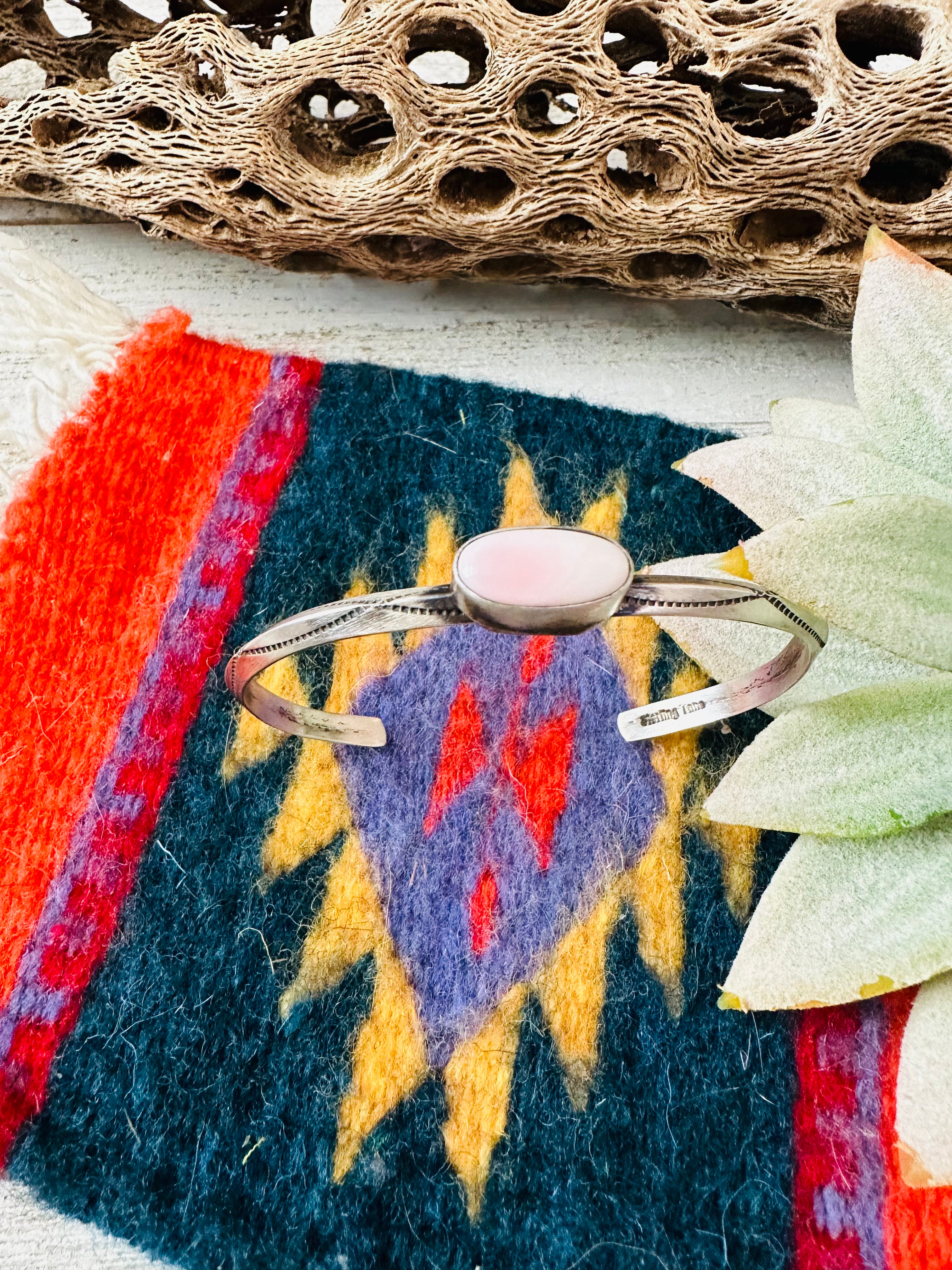 Navajo Queen Pink Conch Shell & Sterling Silver Cuff Bracelet