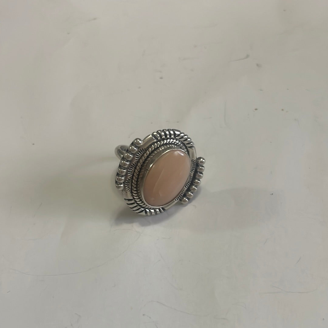 Gorgeous Navajo Pink Peruvian Opal And Sterling Silver Adjustable Ring