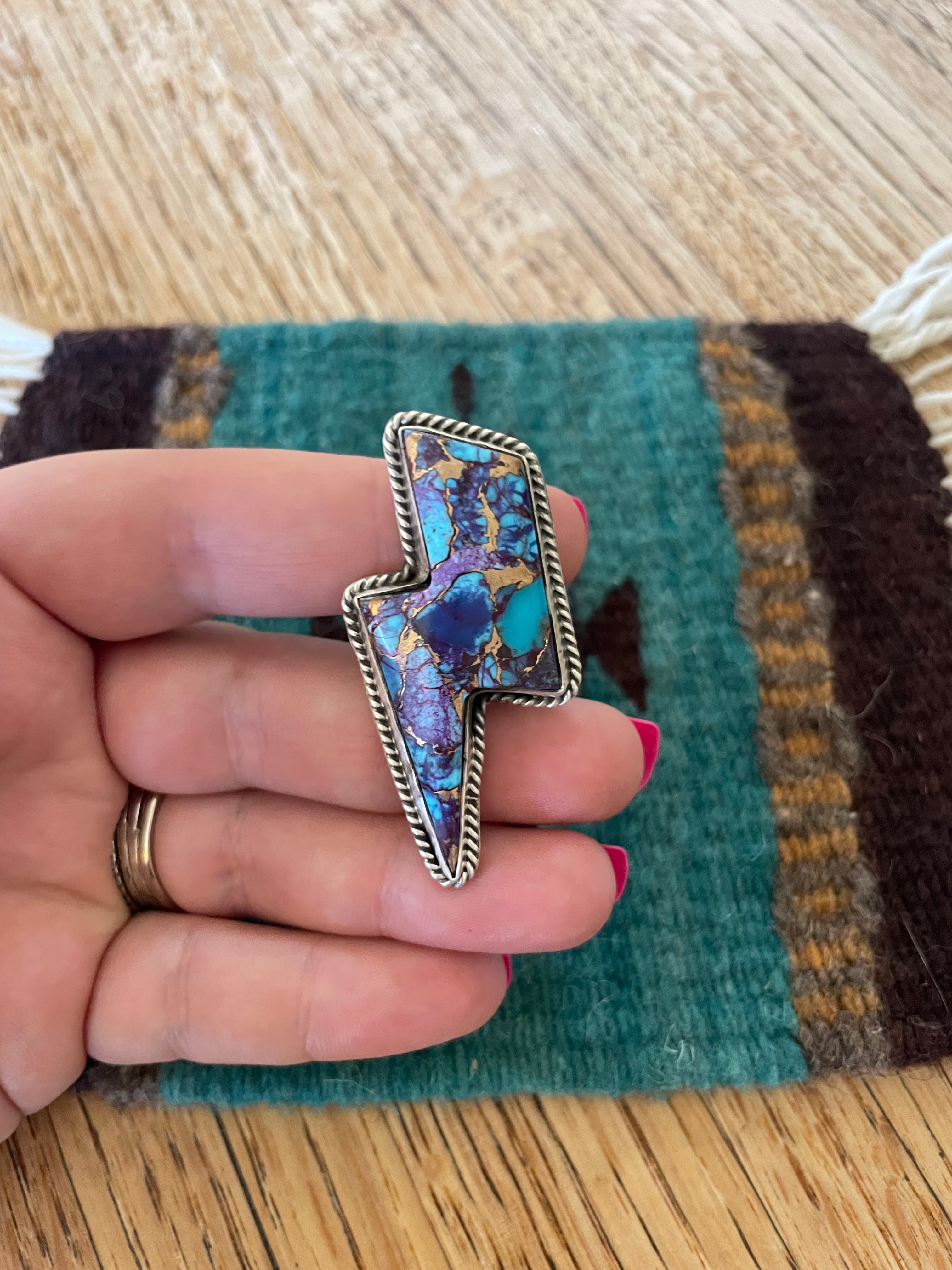 Navajo Purple Dream And Sterling Silver Lightening Bolt Adjustable Ring