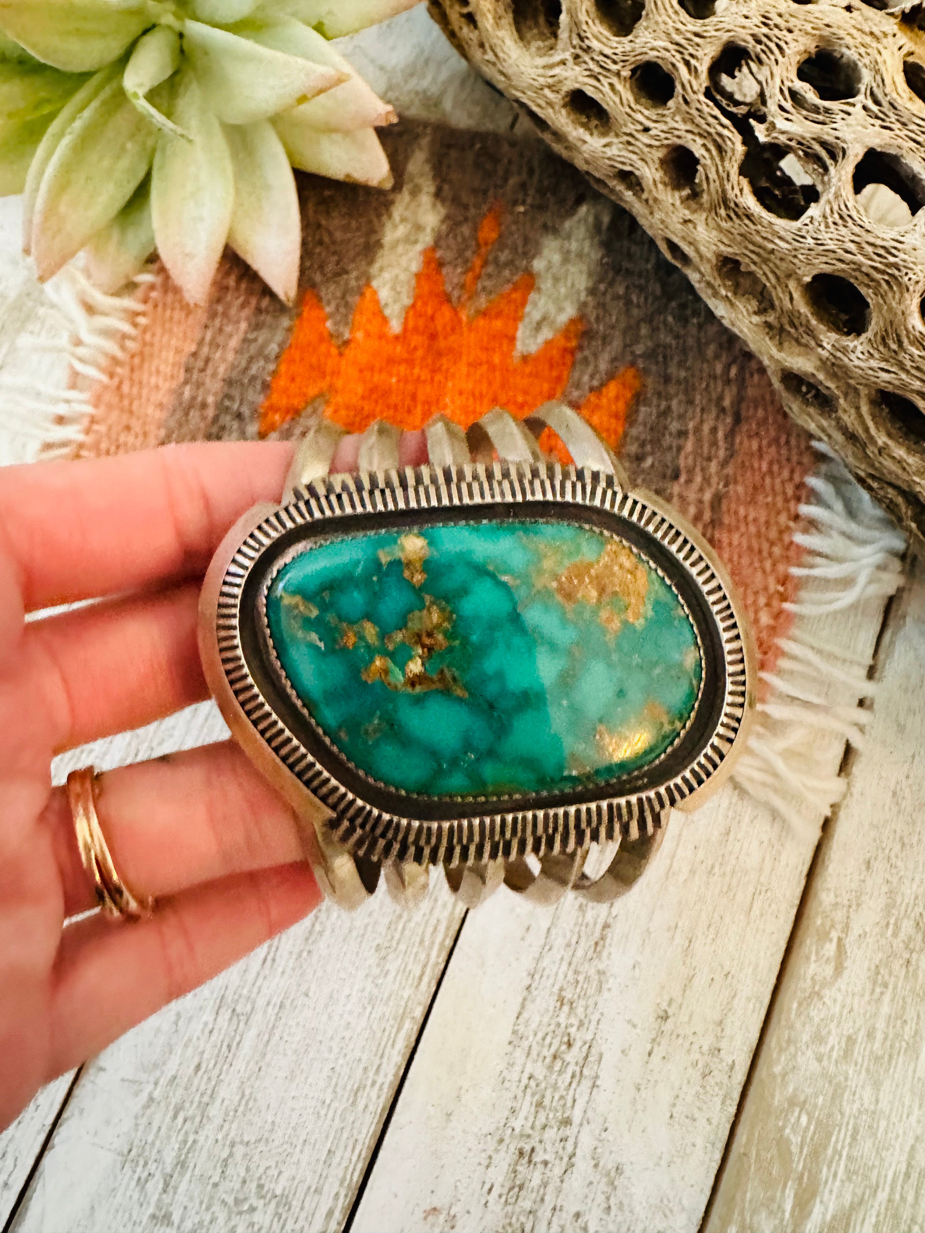 Navajo Old Pawn Vintage Royston Turquoise Sterling Silver Cuff Brace