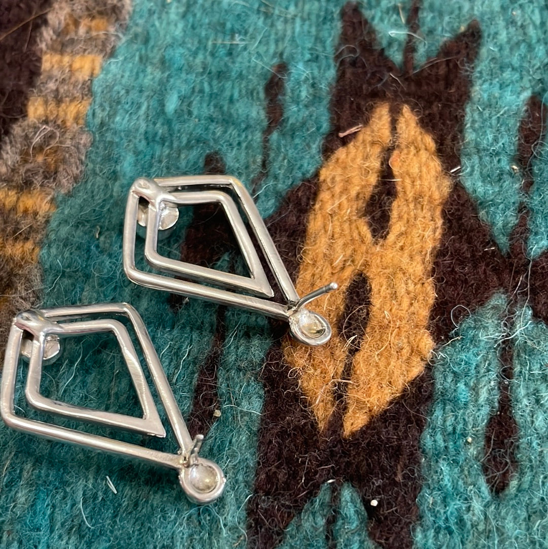 Navajo Turquoise & Sterling Silver Triangular Earrings