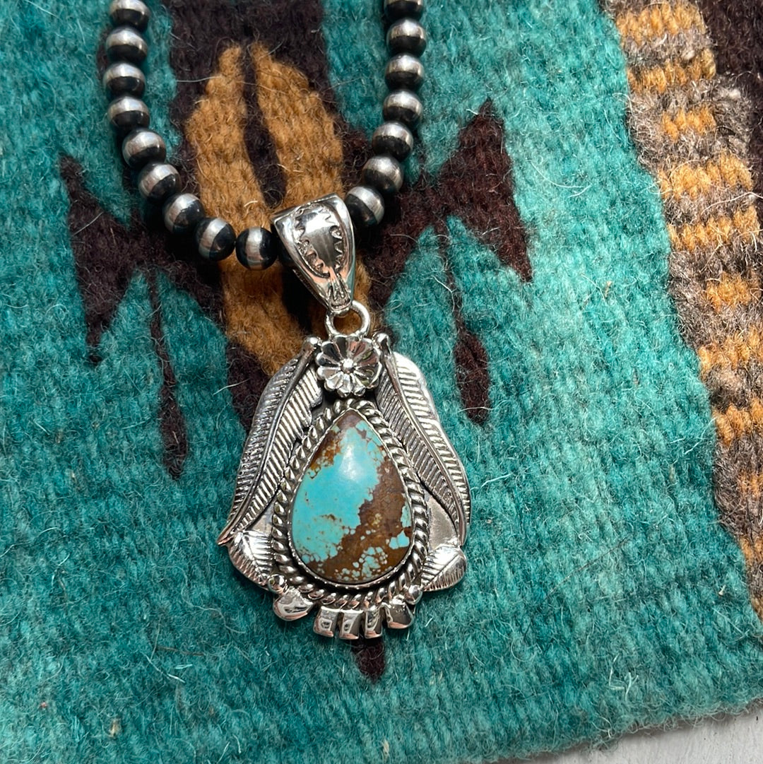 Handmade Sterling Silver & Number 8 Turquoise Pendant Signed Nizhoni