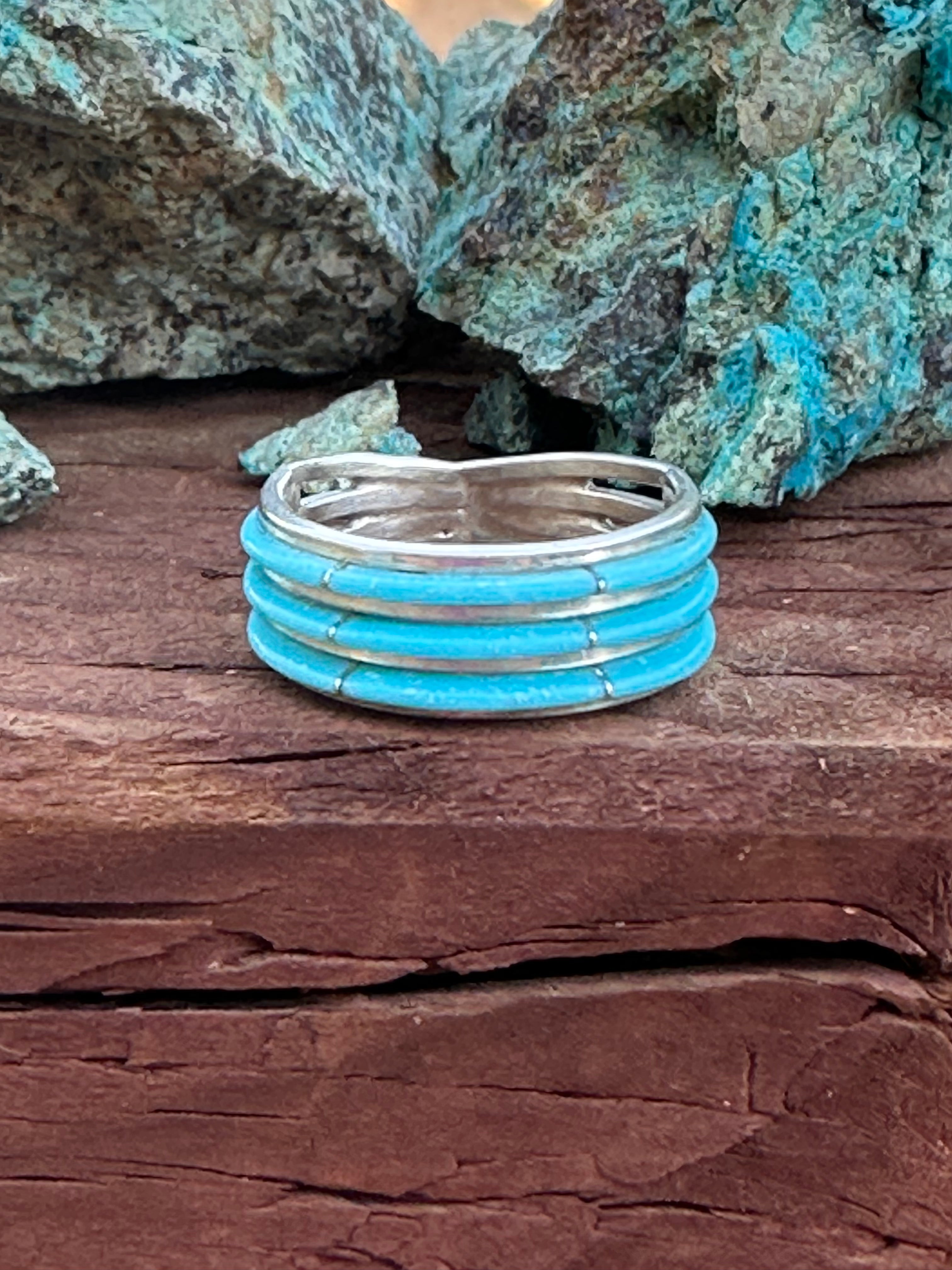 Zuni Sterling Silver Turquoise 3 Row Ring