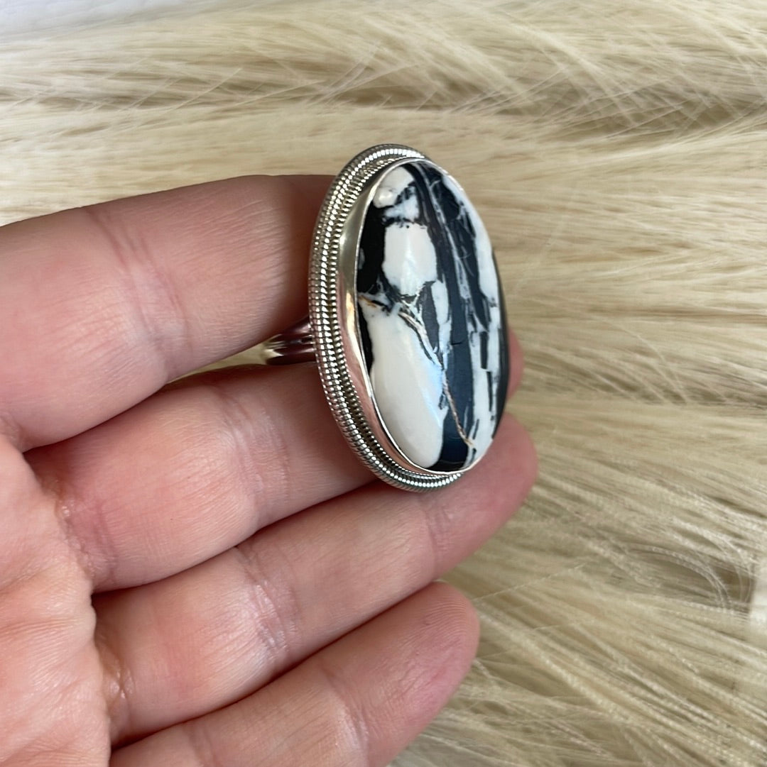 Native American Sterling and White Buffalo top Ring Size 8 1/4