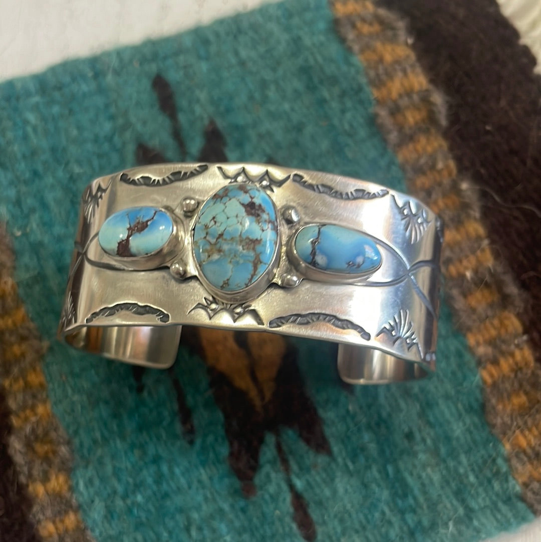 Navajo Golden Hills Turquoise & Sterling Silver Cuff Bracelet Signed