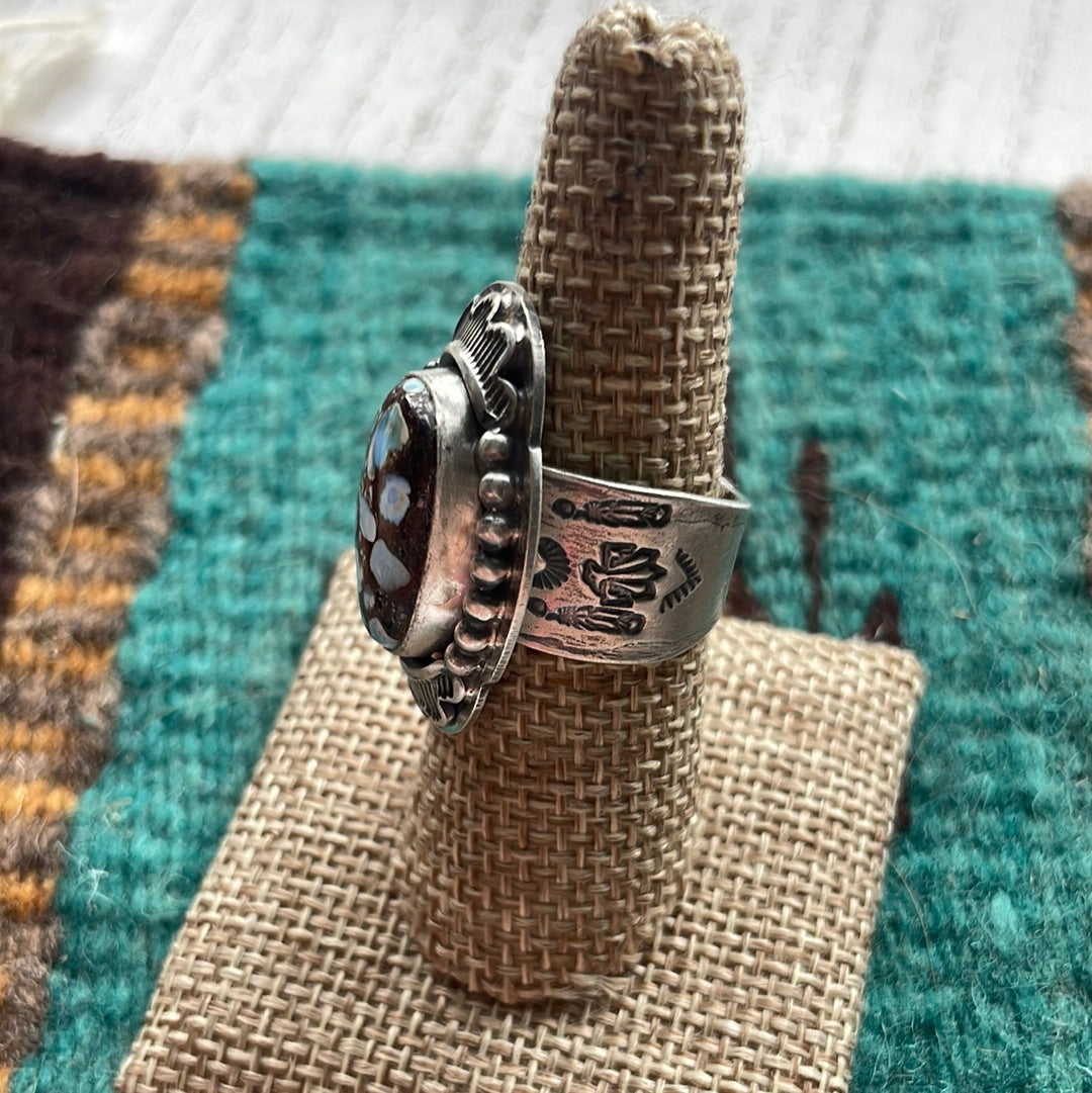 Navajo Turquoise & Sterling Silver Ring Size 7.5 Signed