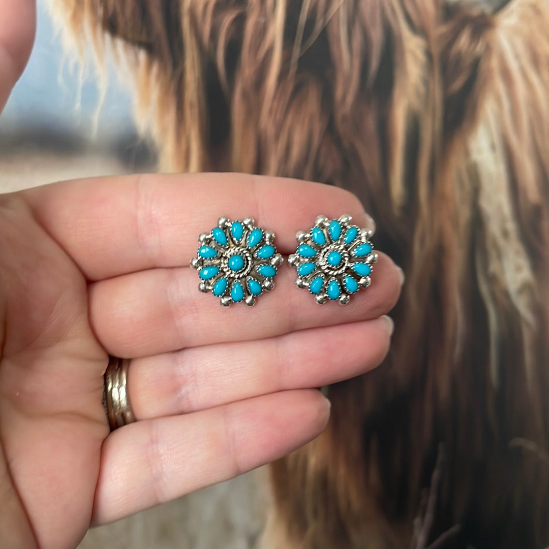 Zuni Sterling Silver & Turquoise Cluster Stud Earrings